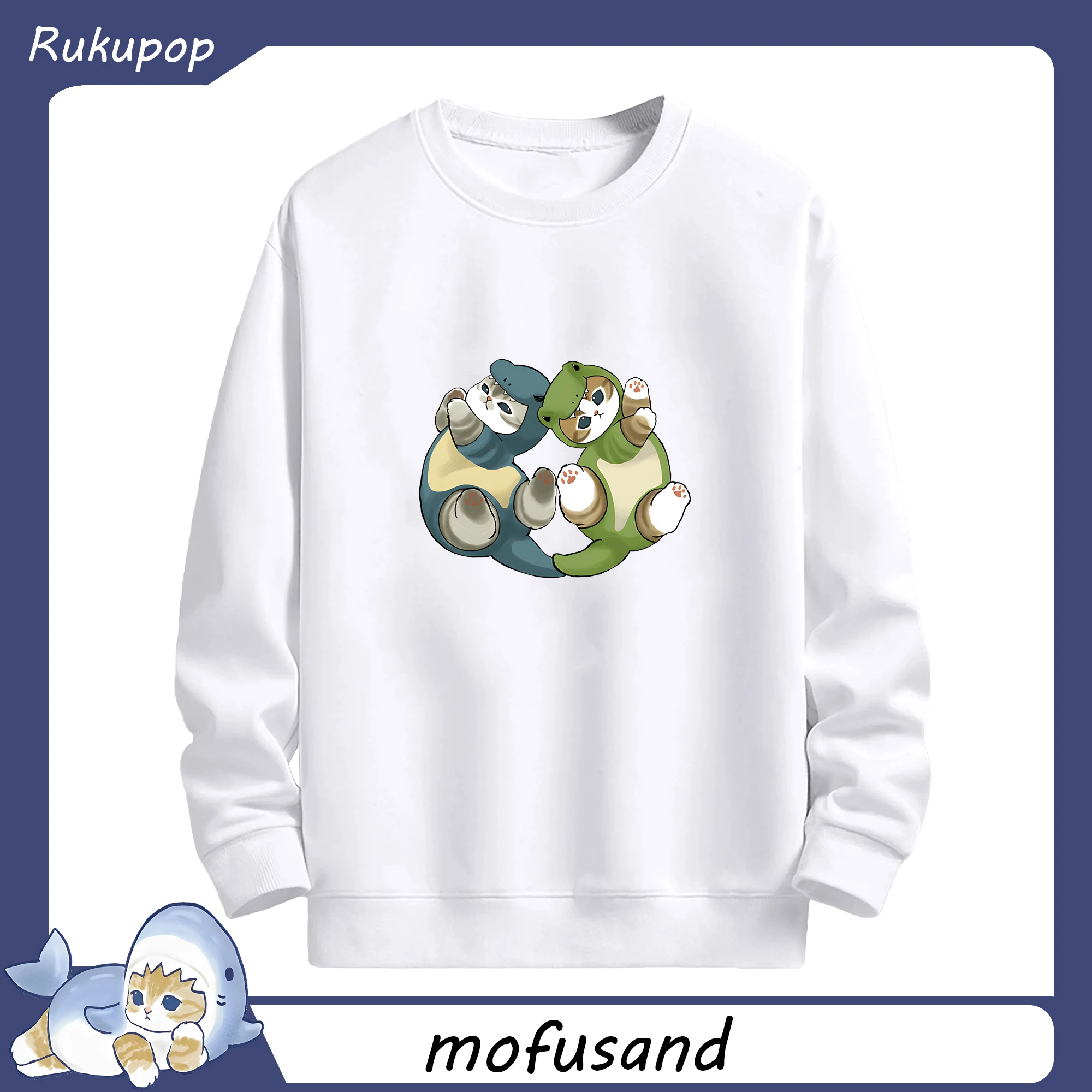 Mofusand 怪獣ネコモチーフ おもしろ＆キュート - 高品質 クルーネック スウェット ・ コットン59％ ポリエステル41％ ・ ユニセックス 長袖 トレーナー ・ カジュアル デイリー スポーツ 散歩用