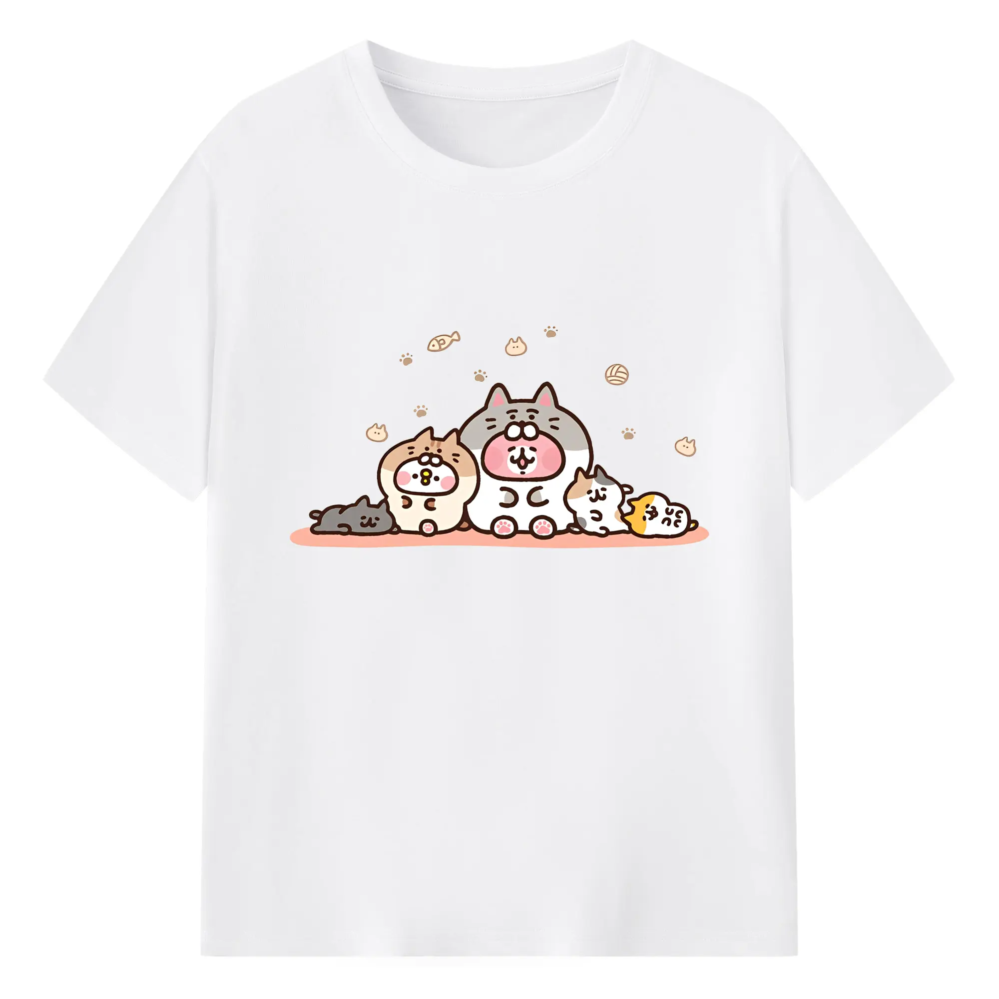 カナヘイの小動物のんびり猫 - 綿100％ 半袖Tシャツ ・ フロントプリント ・ 快適 通気性 ・ 日常使い 散歩 スポーツ用