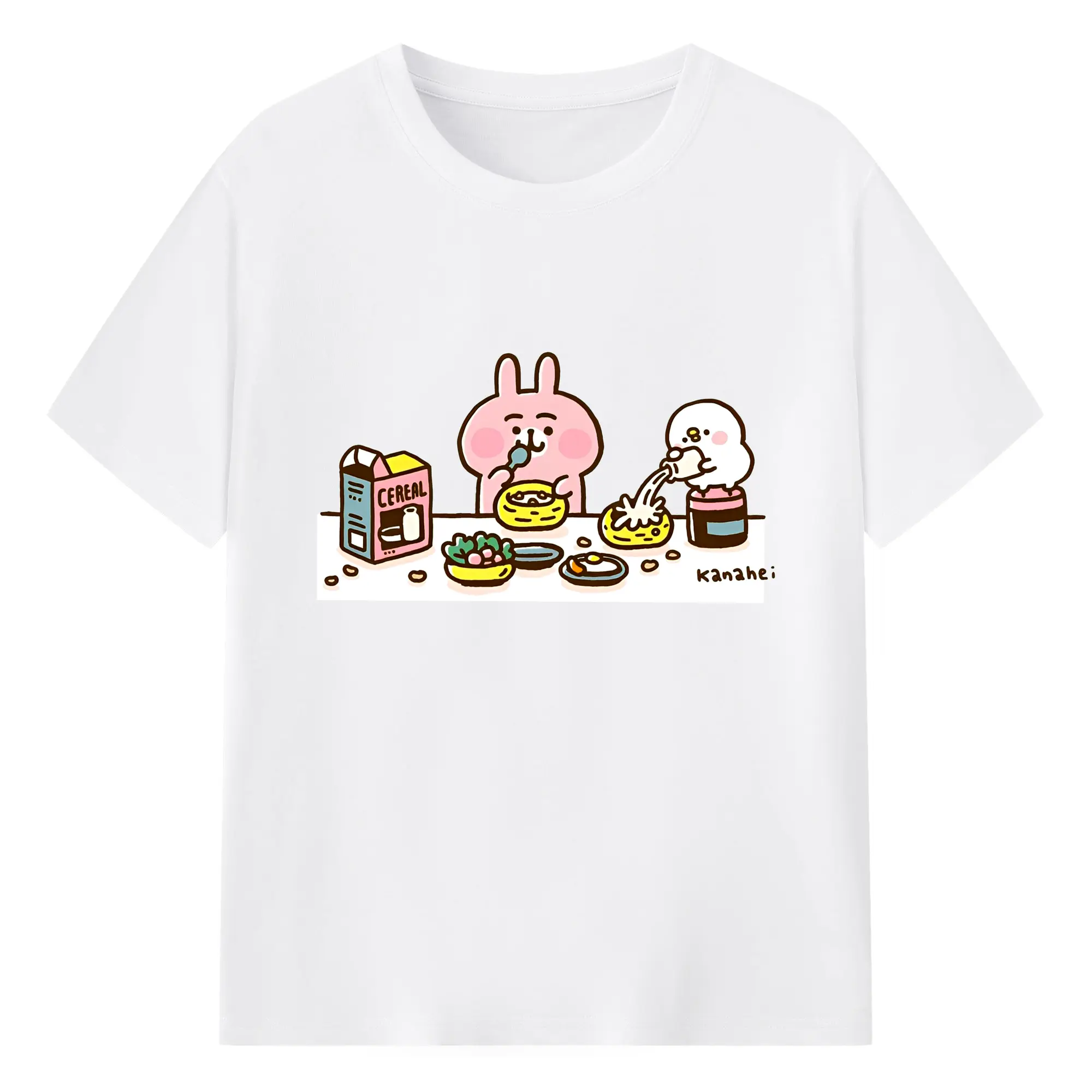 【カナヘイの小動物】デザートプリント - 綿100％ 半袖Tシャツ ・ フロントプリント ・ 快適 通気性 ・ 日常使い 散歩 スポーツ用