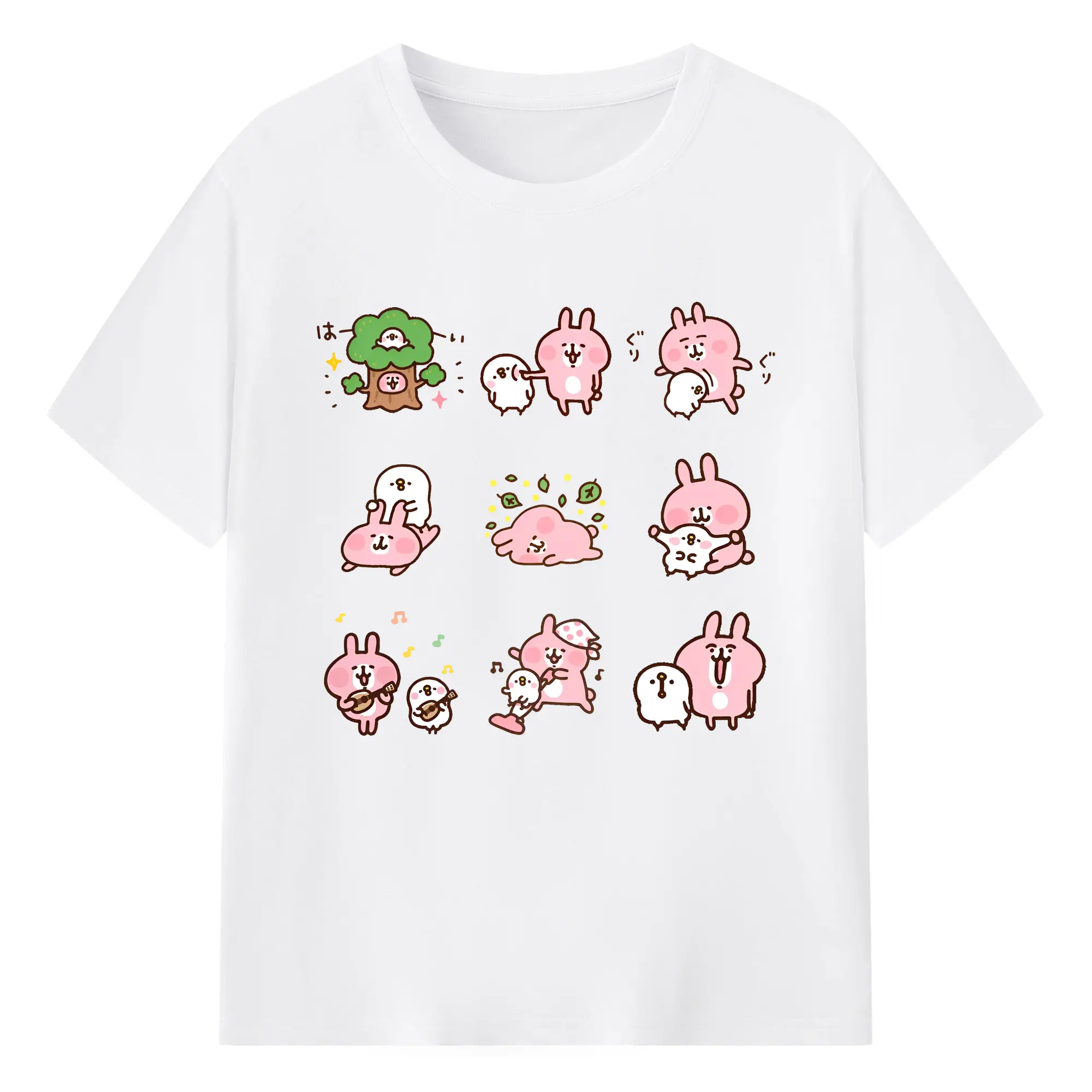 カナヘイの小動物かわいい仕草いっぱい - 綿100％ 半袖Tシャツ ・ フロントプリント ・ 快適 通気性 ・ 日常使い 散歩 スポーツ用