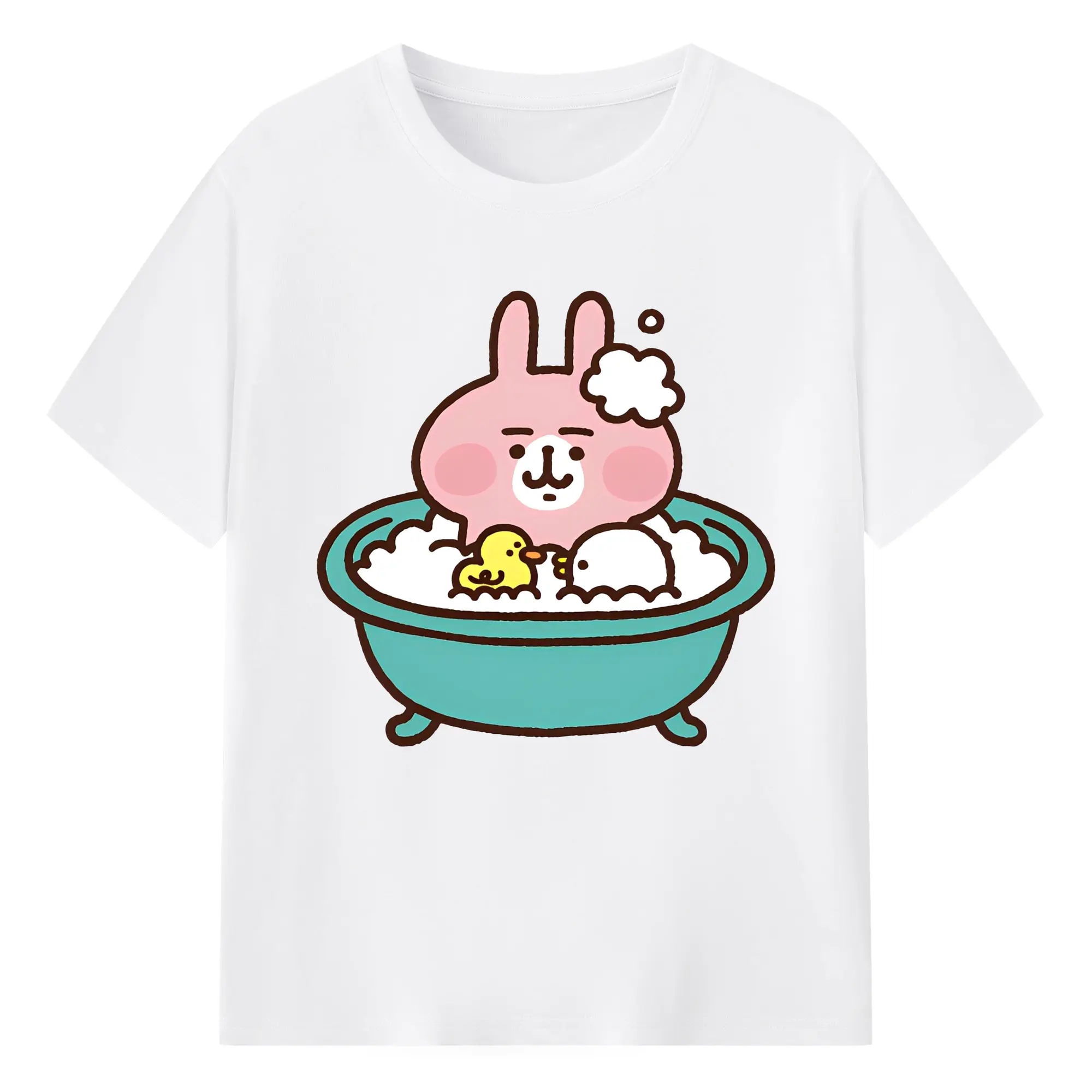 カナヘイ_ピンクのうさぎ - 綿100％ 半袖Tシャツ ・ フロントプリント ・ 快適 通気性 ・ 日常使い 散歩 スポーツ用