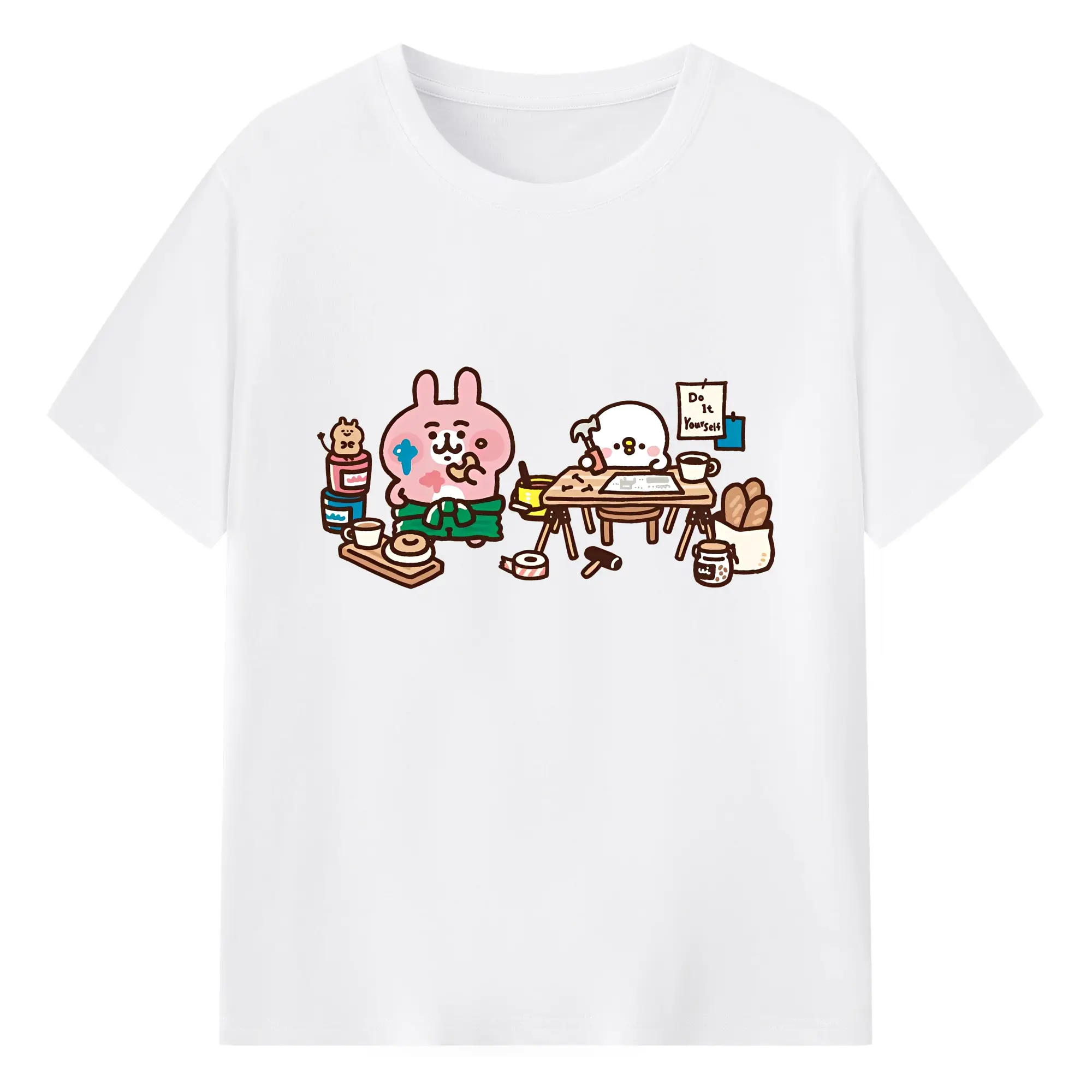 ピスケ＆うさぎカナヘイの小動物 - 綿100％ 半袖Tシャツ ・ フロントプリント ・ 快適 通気性 ・ 日常使い 散歩 スポーツ用