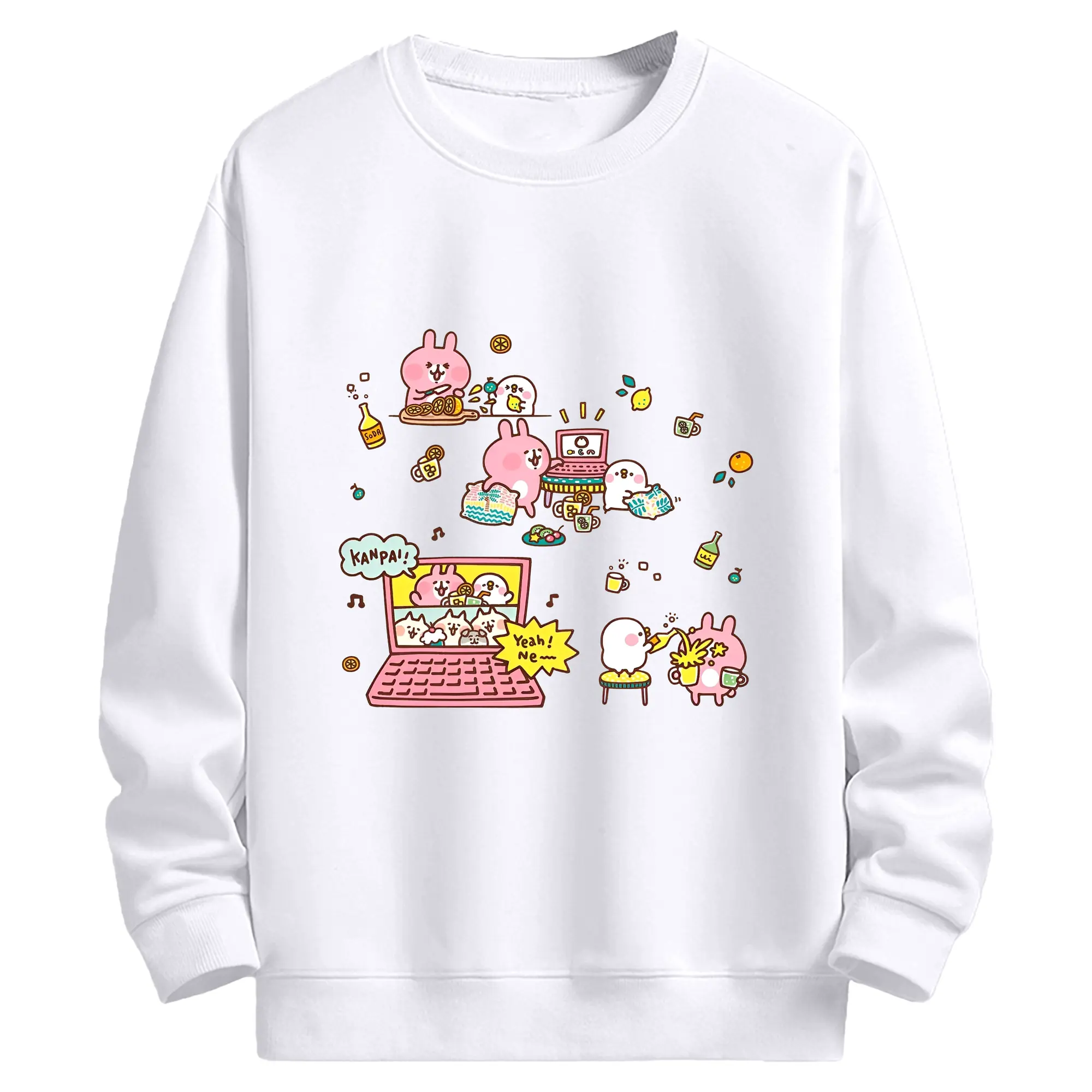 ピスケ&うさぎのおうちパーリー🏠🥳 ねーねーねこ達とはオンラインで乾杯です🍻 - 高品質 クルーネック スウェット ・ コットン59％ ポリエステル41％ ・ ユニセックス 長袖 トレーナー ・ カジュアル デイリー スポーツ 散歩用