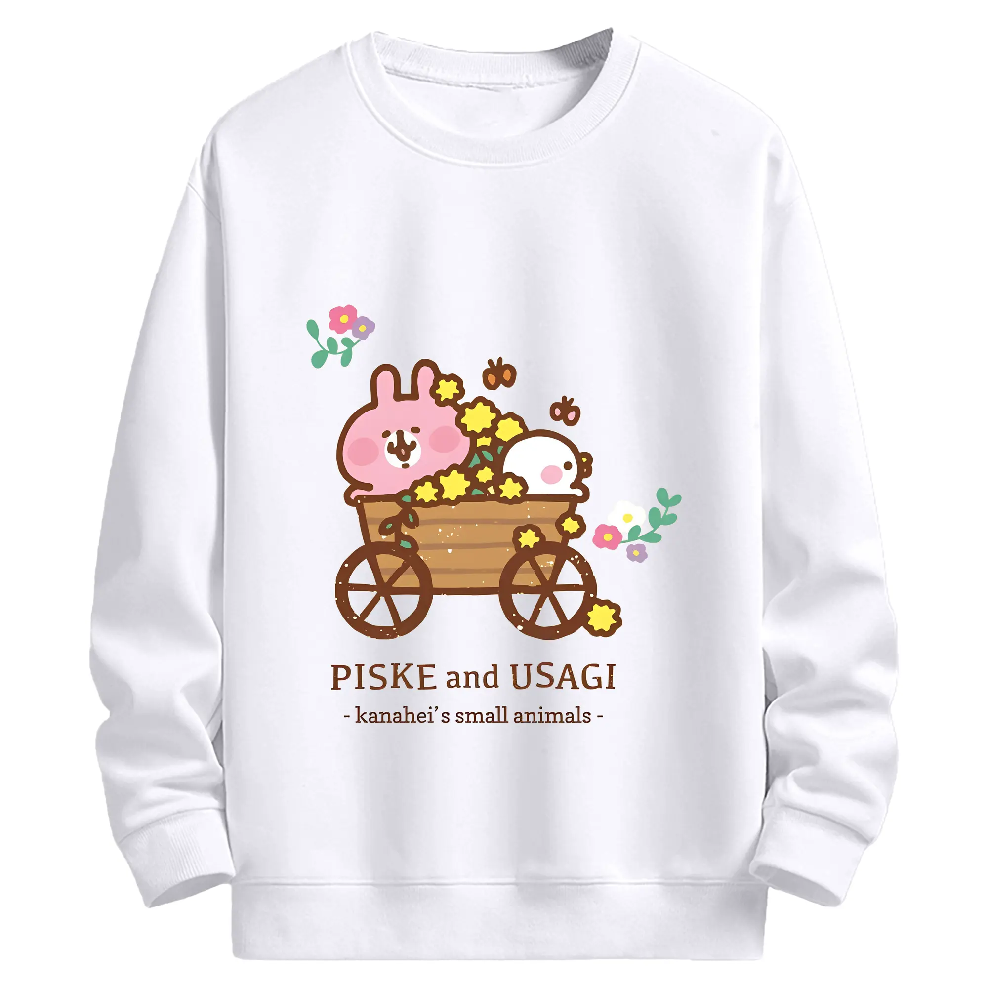 カナヘイの小動物キュートな花車スタイル - 高品質 クルーネック スウェット ・ コットン59％ ポリエステル41％ ・ ユニセックス 長袖 トレーナー ・ カジュアル デイリー スポーツ 散歩用