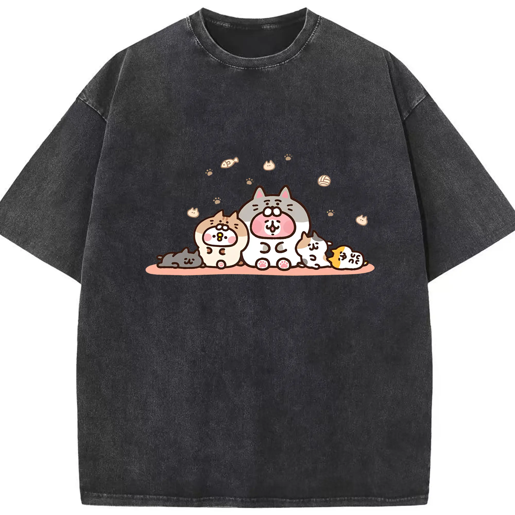 カナヘイの小動物のんびり猫 - 綿100％ ヴィンテージ風 半袖Tシャツ ・ フロントプリント ・ 柔らか肌触り ・ 通気性 快適 ・ スポーツ カジュアル 外出用