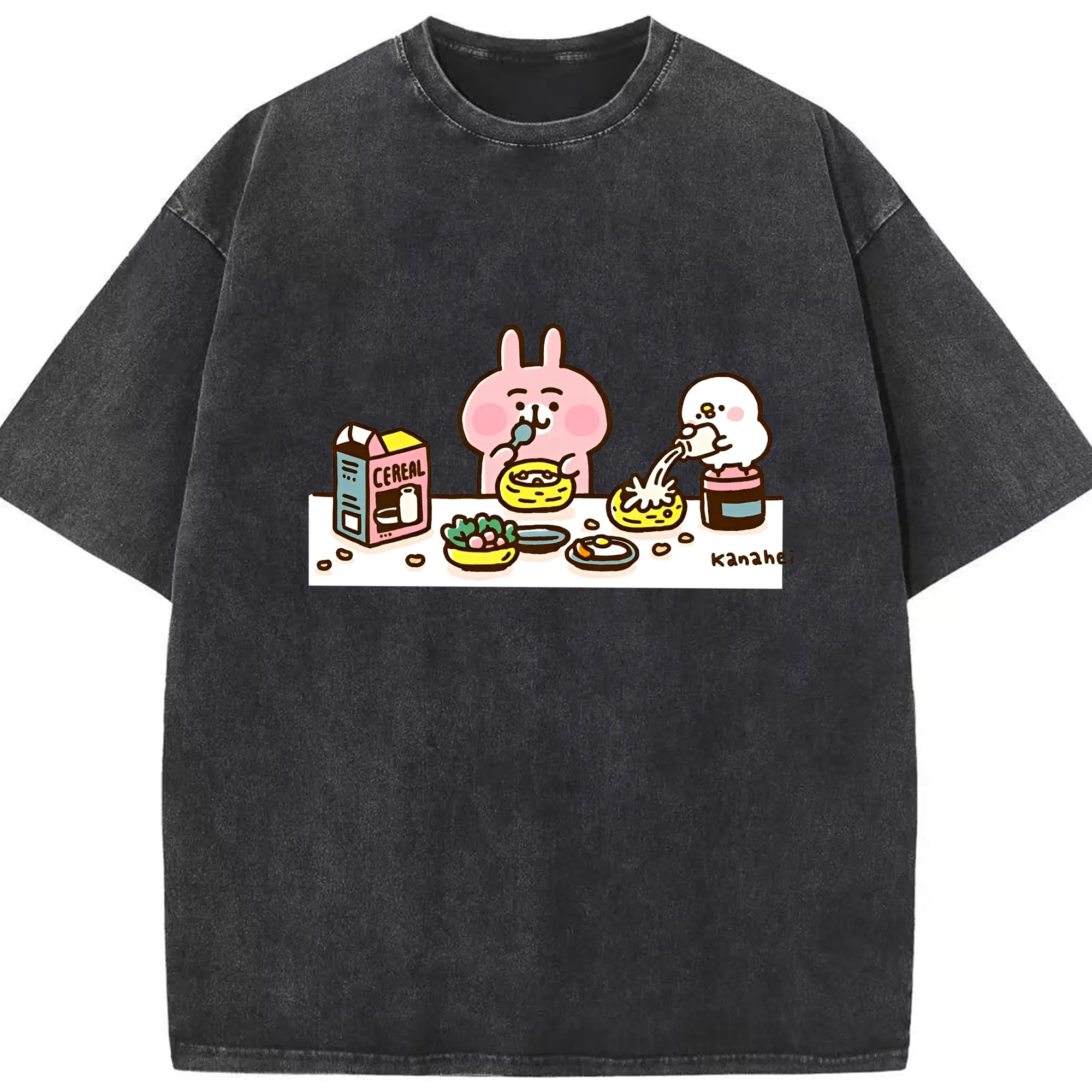 【カナヘイの小動物】デザートプリント - 綿100％ ヴィンテージ風 半袖Tシャツ ・ フロントプリント ・ 柔らか肌触り ・ 通気性 快適 ・ スポーツ カジュアル 外出用