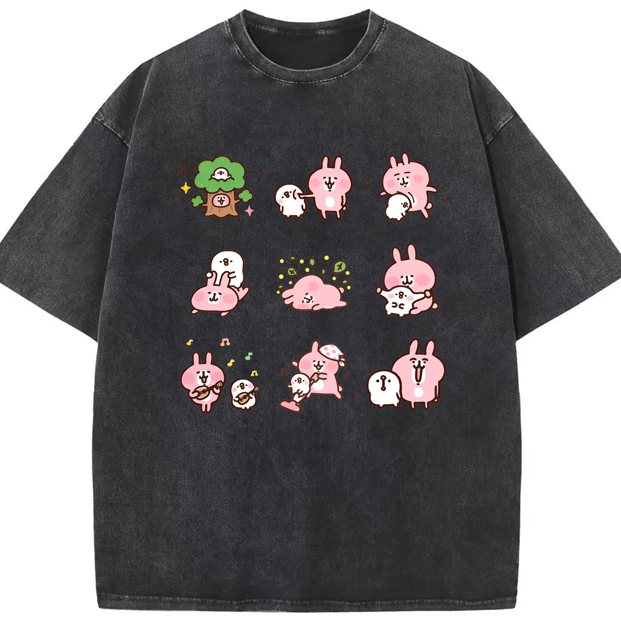 カナヘイの小動物かわいい仕草いっぱい - 綿100％ ヴィンテージ風 半袖Tシャツ ・ フロントプリント ・ 柔らか肌触り ・ 通気性 快適 ・ スポーツ カジュアル 外出用