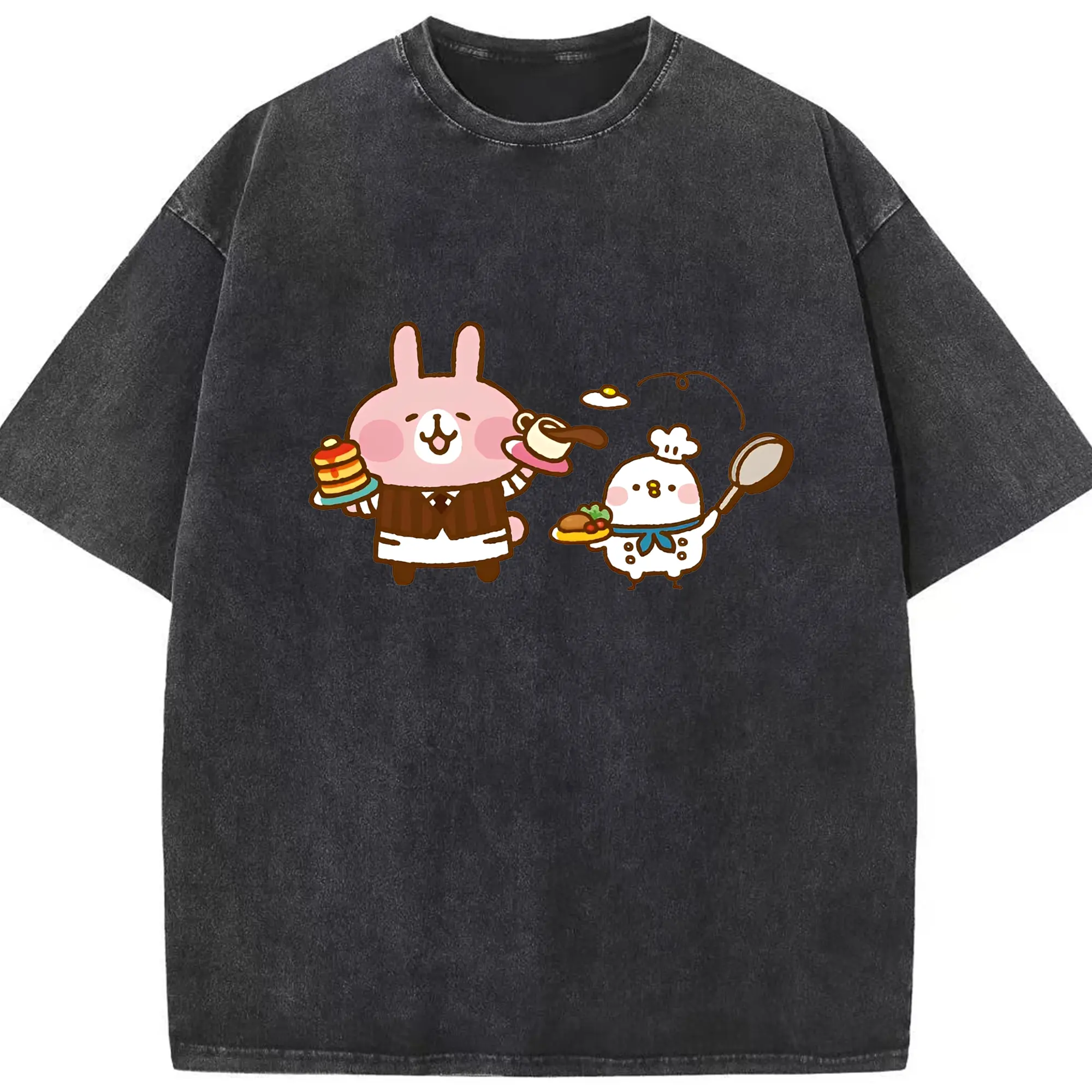 カナヘイのゆるっとカフェ - 綿100％ ヴィンテージ風 半袖Tシャツ ・ フロントプリント ・ 柔らか肌触り ・ 通気性 快適 ・ スポーツ カジュアル 外出用