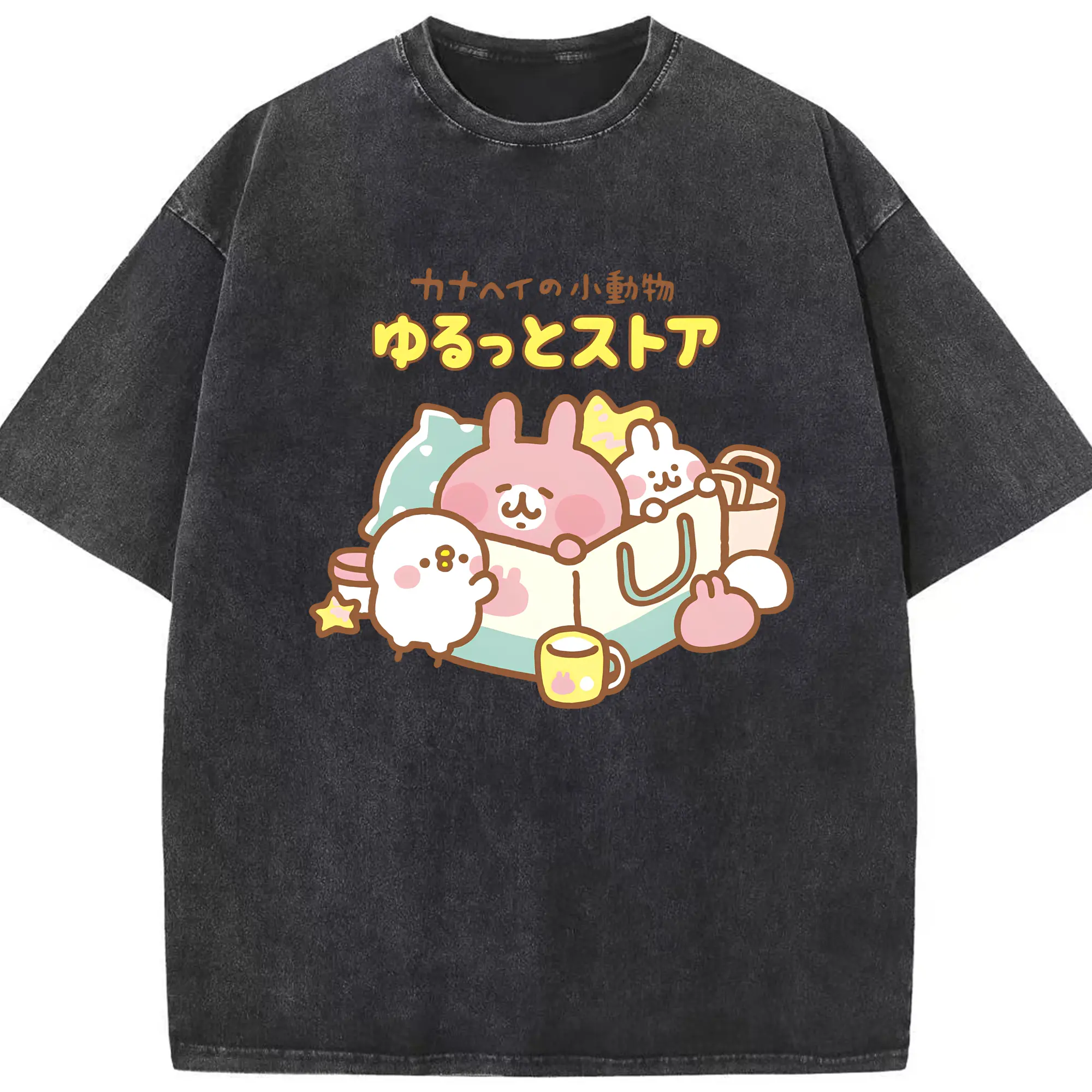 カナヘイの小動物ゆるっとストア - 綿100％ ヴィンテージ風 半袖Tシャツ ・ フロントプリント ・ 柔らか肌触り ・ 通気性 快適 ・ スポーツ カジュアル 外出用