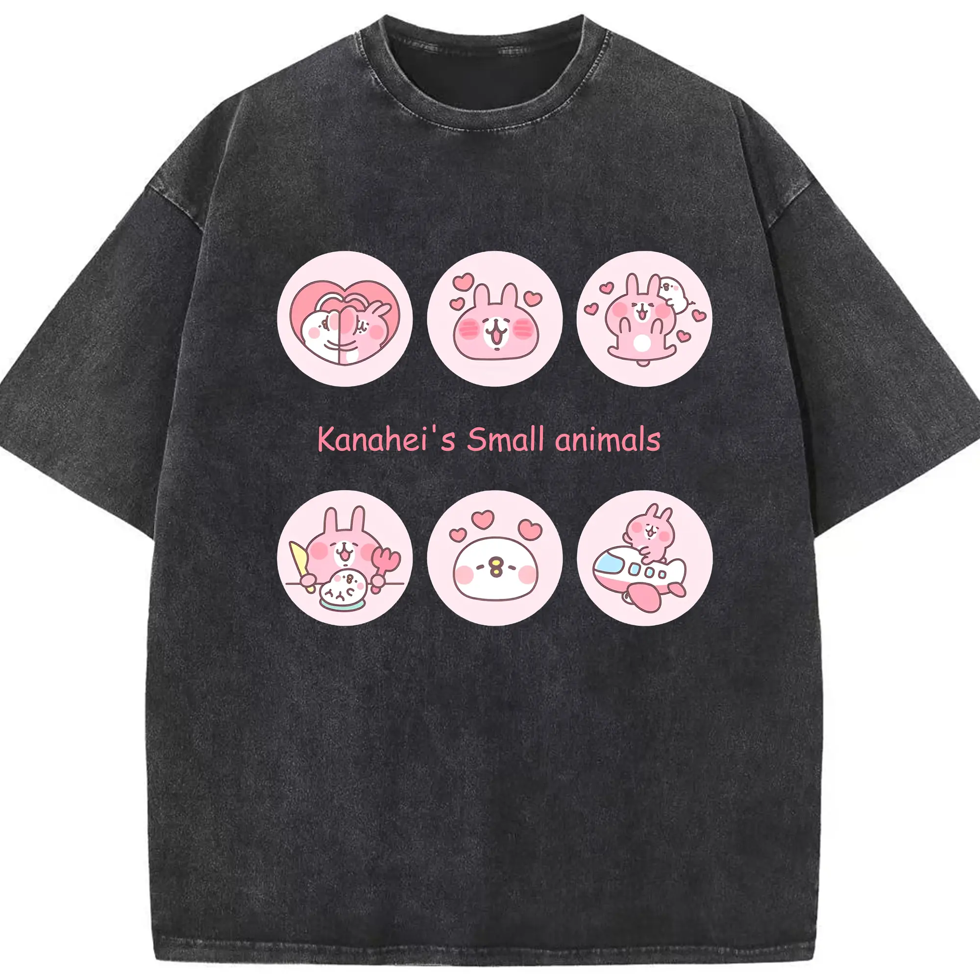 カナヘイの小動物笑顔あふれるハッピータイム - 綿100％ ヴィンテージ風 半袖Tシャツ ・ フロントプリント ・ 柔らか肌触り ・ 通気性 快適 ・ スポーツ カジュアル 外出用