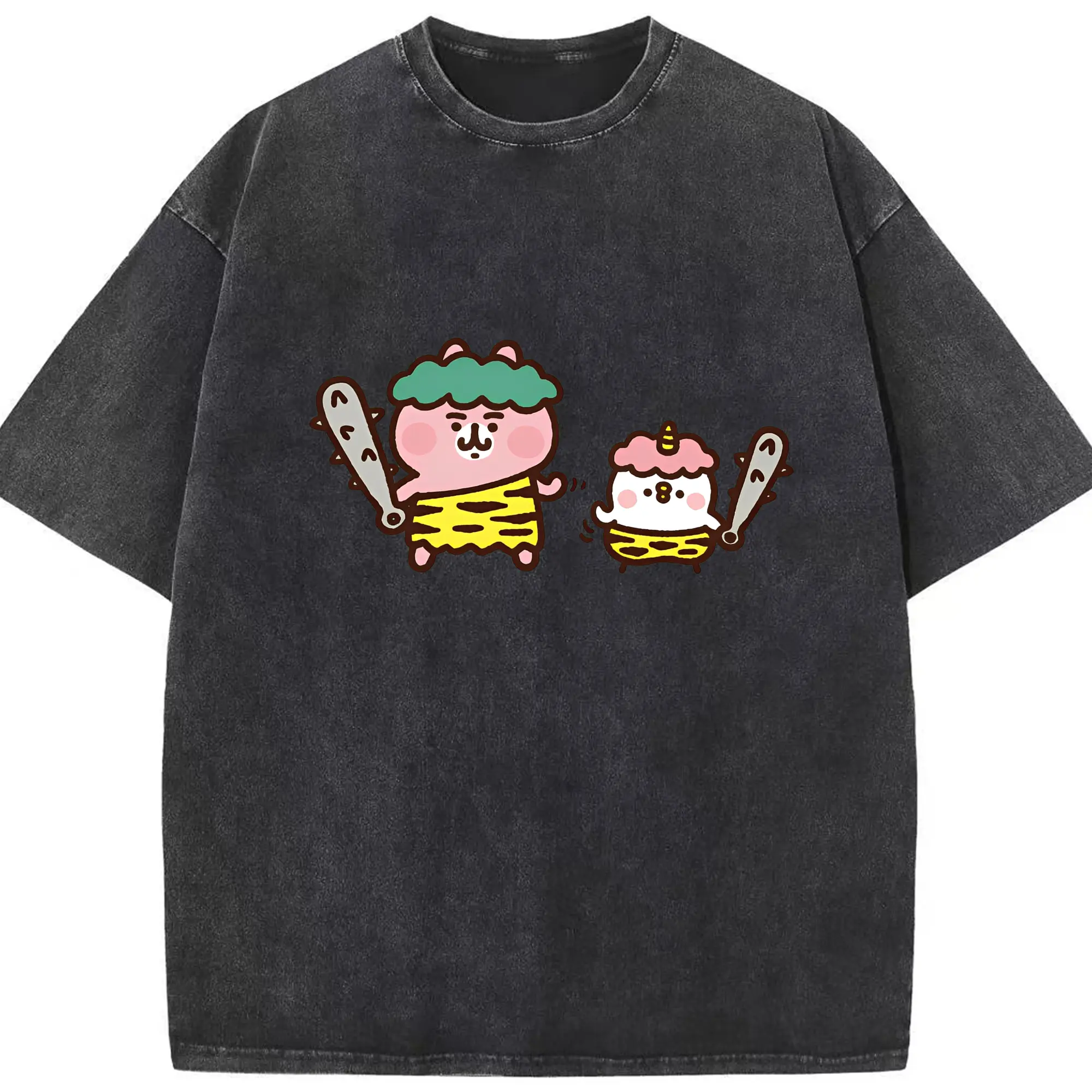 カナヘイの小動物“鬼は外～ 福は内～” - 綿100％ ヴィンテージ風 半袖Tシャツ ・ フロントプリント ・ 柔らか肌触り ・ 通気性 快適 ・ スポーツ カジュアル 外出用