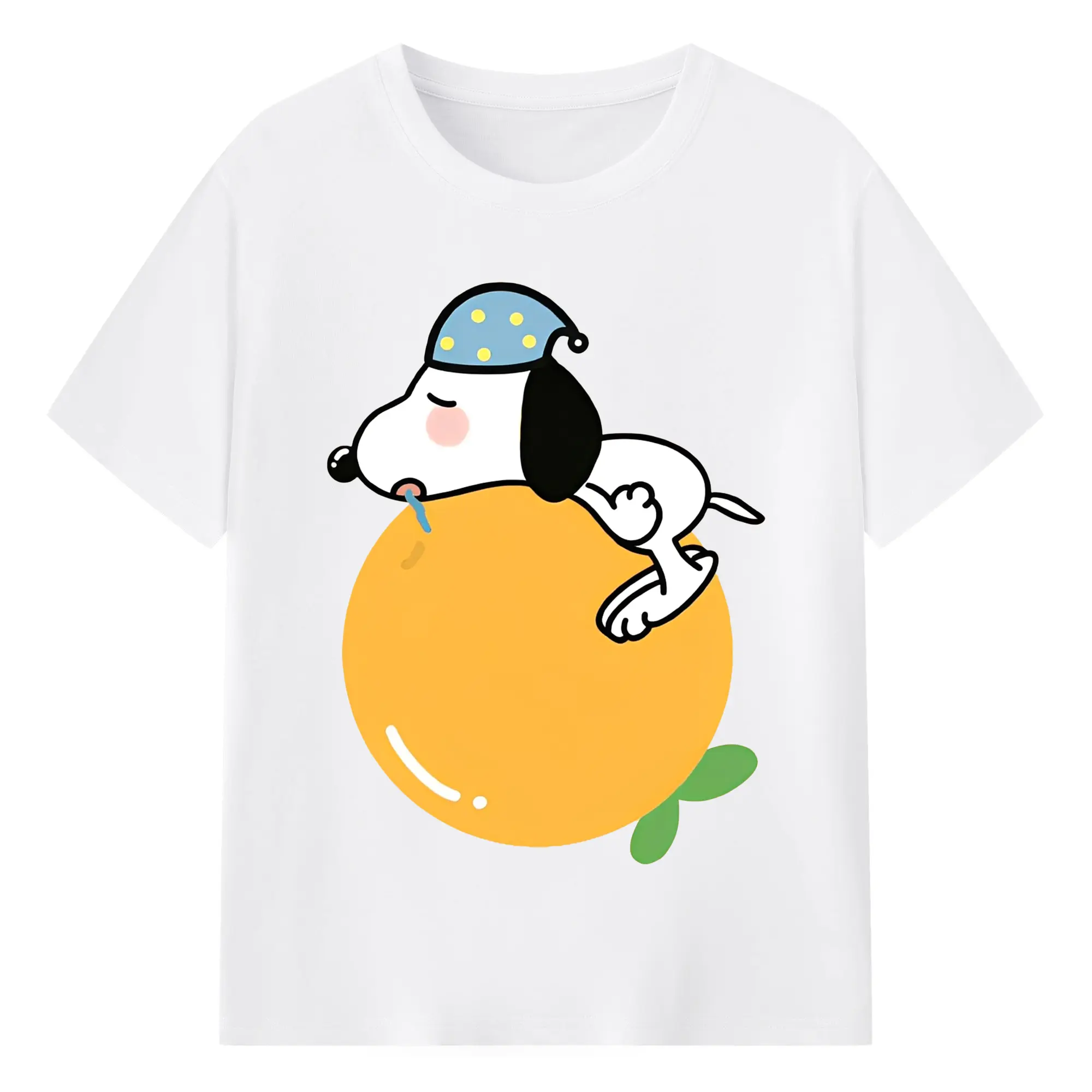 スヌーピー 癒しの みかんおやすみ - 綿100％ 半袖Tシャツ ・ フロントプリント ・ 快適 通気性 ・ 日常使い 散歩 スポーツ用