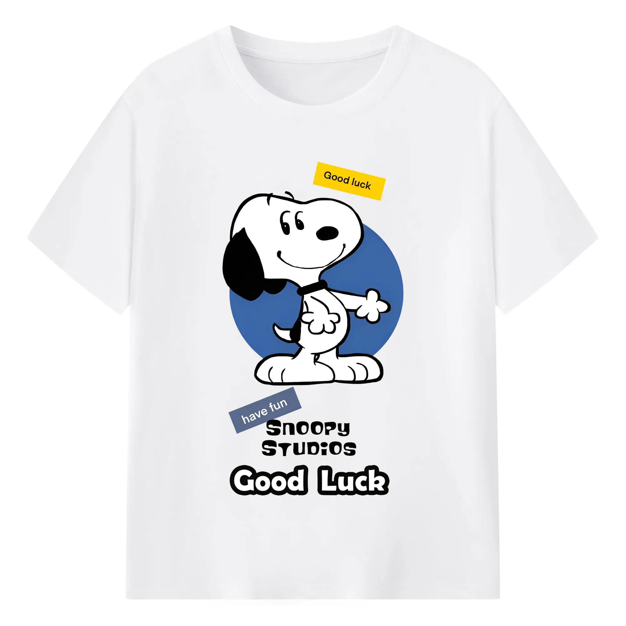 スヌーピー幸運祈願カートゥーン限定 - 綿100％ 半袖Tシャツ ・ フロントプリント ・ 快適 通気性 ・ 日常使い 散歩 スポーツ用