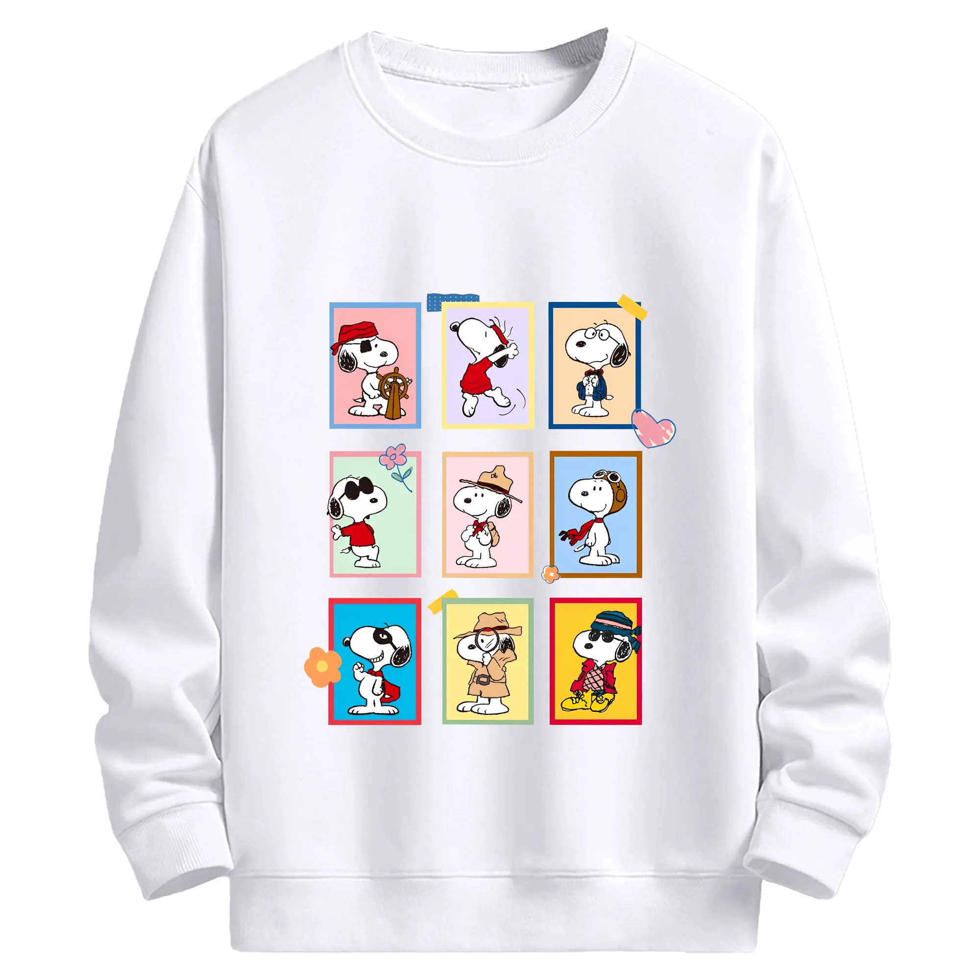 スヌーピー 限定パズルの九マスデザイン - 高品質 クルーネック スウェット ・ コットン59％ ポリエステル41％ ・ ユニセックス 長袖 トレーナー ・ カジュアル デイリー スポーツ 散歩用