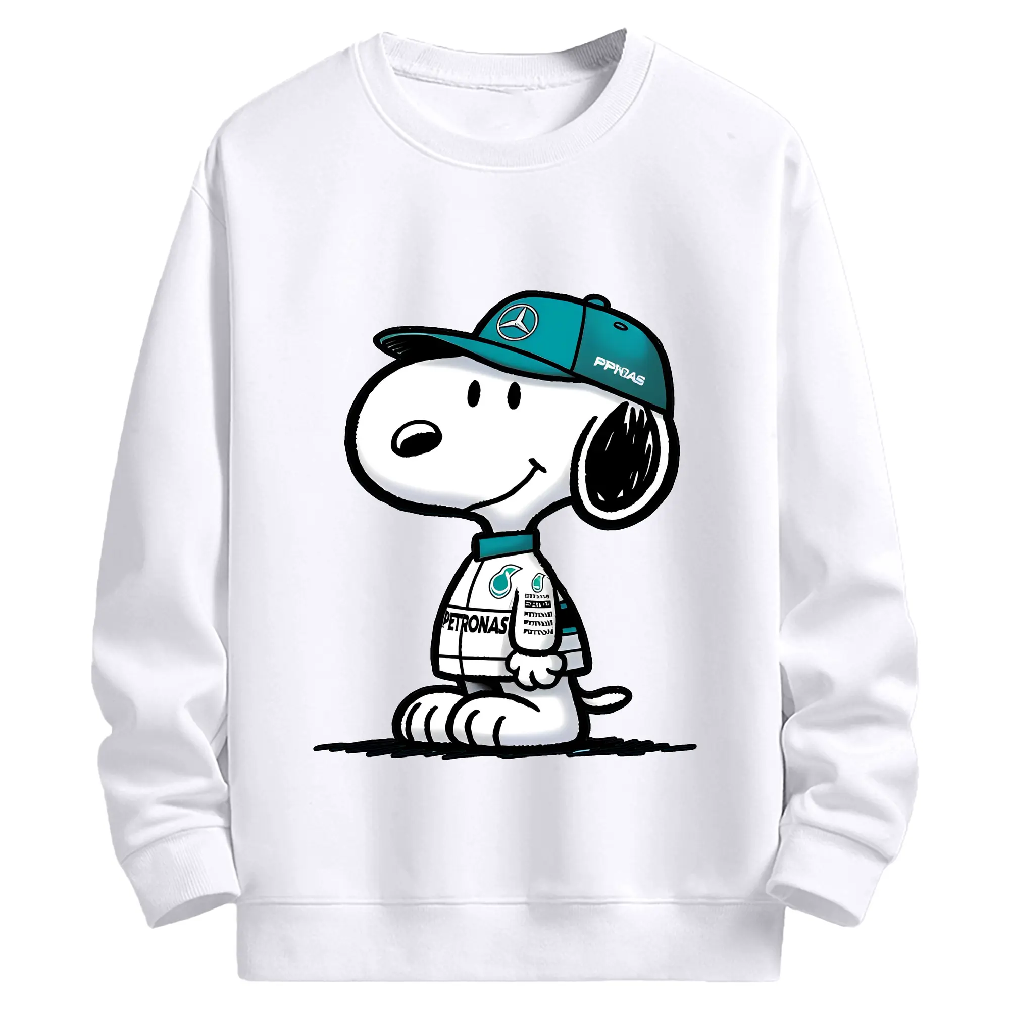 スヌーピー限定 2025メルセデスレーシング 新作 - 高品質 クルーネック スウェット ・ コットン59％ ポリエステル41％ ・ ユニセックス 長袖 トレーナー ・ カジュアル デイリー スポーツ 散歩用