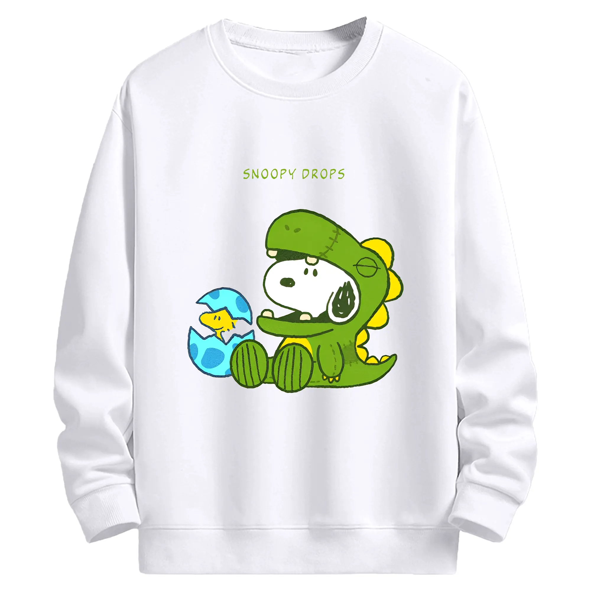 たまごから登場！ウッドストック＆恐竜スヌーピー - 高品質 クルーネック スウェット ・ コットン59％ ポリエステル41％ ・ ユニセックス 長袖 トレーナー ・ カジュアル デイリー スポーツ 散歩用