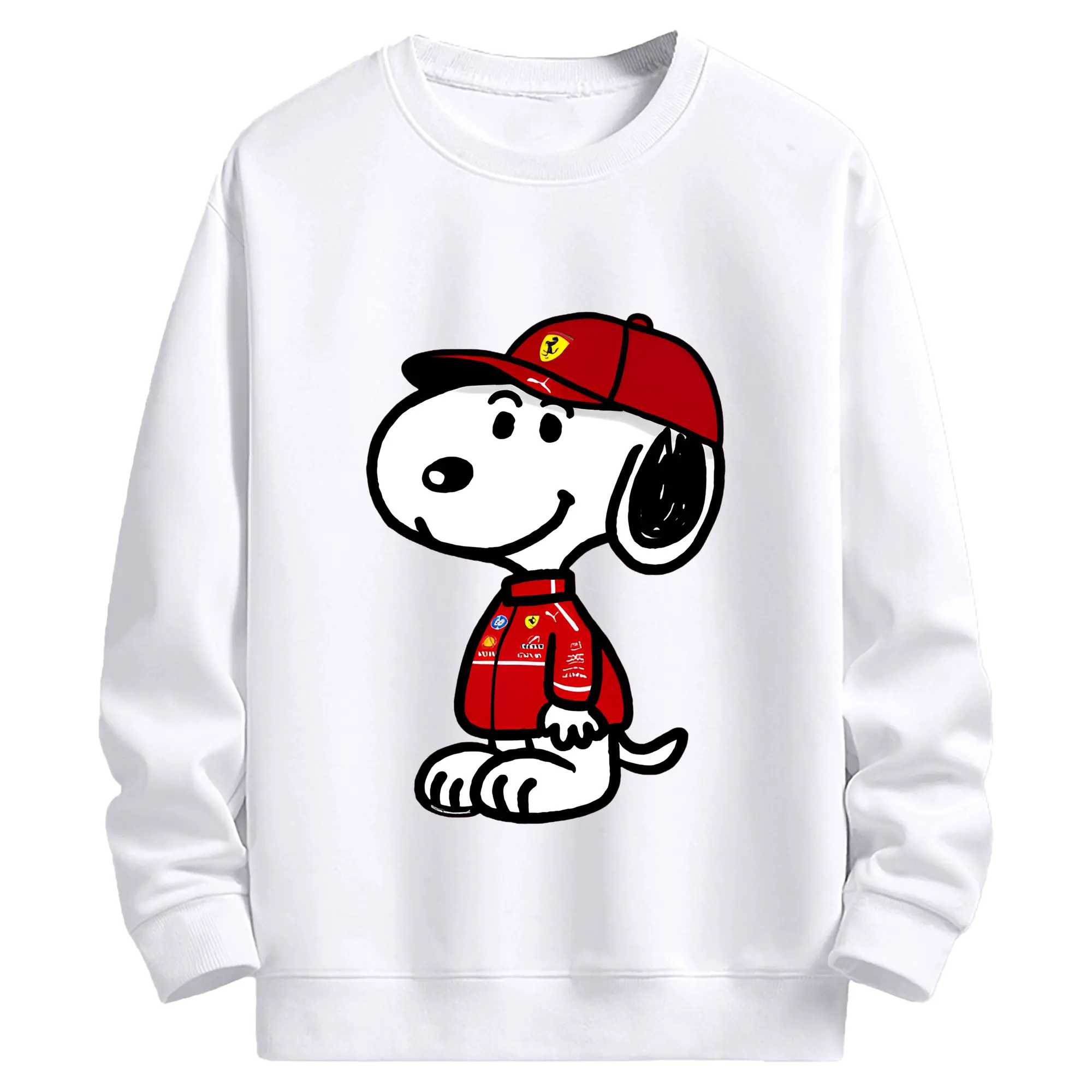 限定版 スヌーピー×フェラーリレーシング - 高品質 クルーネック スウェット ・ コットン59％ ポリエステル41％ ・ ユニセックス 長袖 トレーナー ・ カジュアル デイリー スポーツ 散歩用