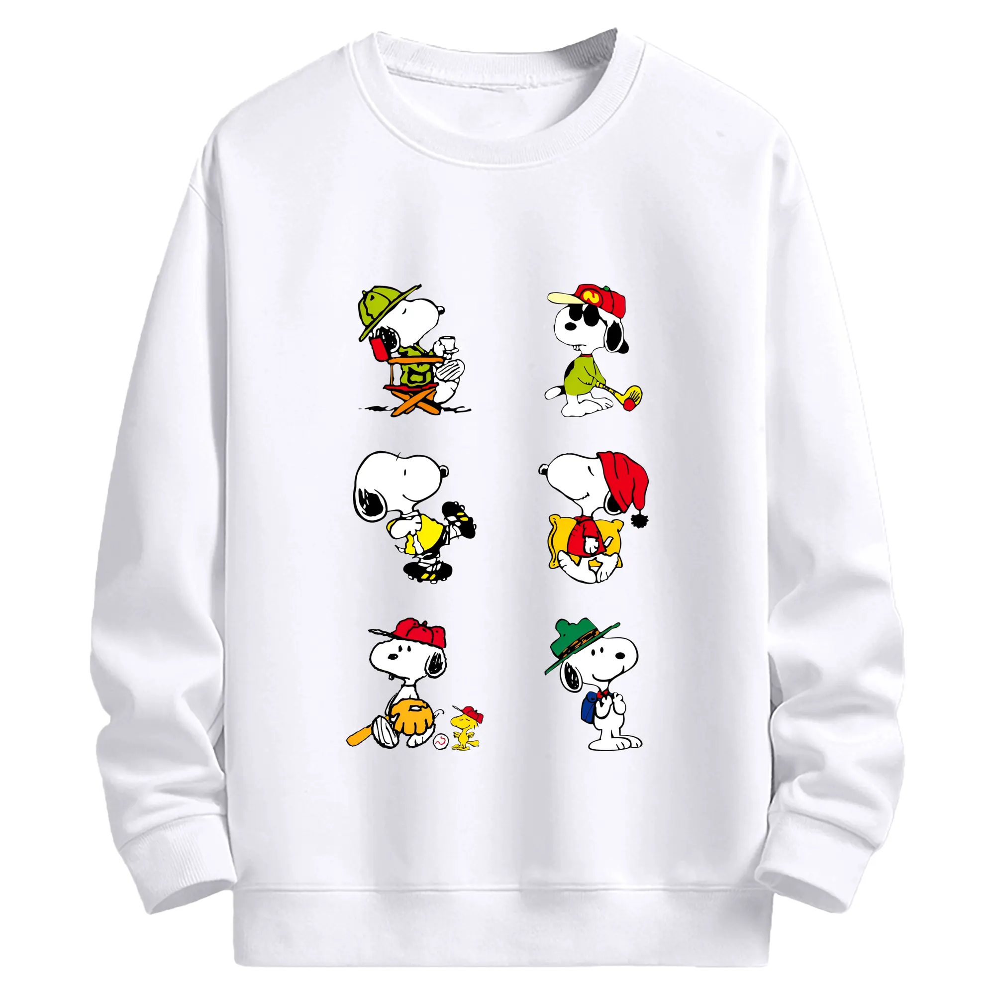 かわいいスヌーピー 大集合 - 高品質 クルーネック スウェット ・ コットン59％ ポリエステル41％ ・ ユニセックス 長袖 トレーナー ・ カジュアル デイリー スポーツ 散歩用