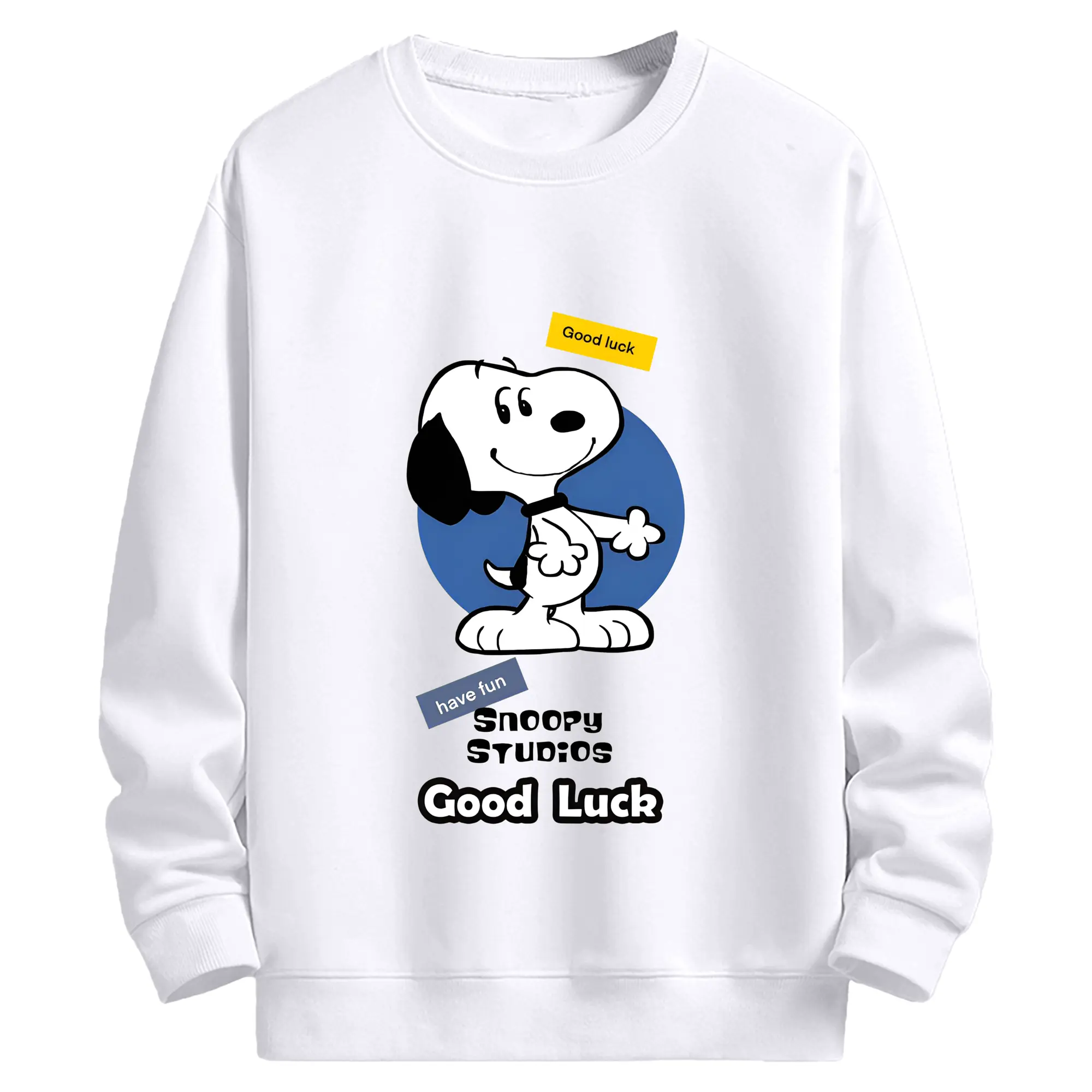 スヌーピー幸運祈願カートゥーン限定 - 高品質 クルーネック スウェット ・ コットン59％ ポリエステル41％ ・ ユニセックス 長袖 トレーナー ・ カジュアル デイリー スポーツ 散歩用