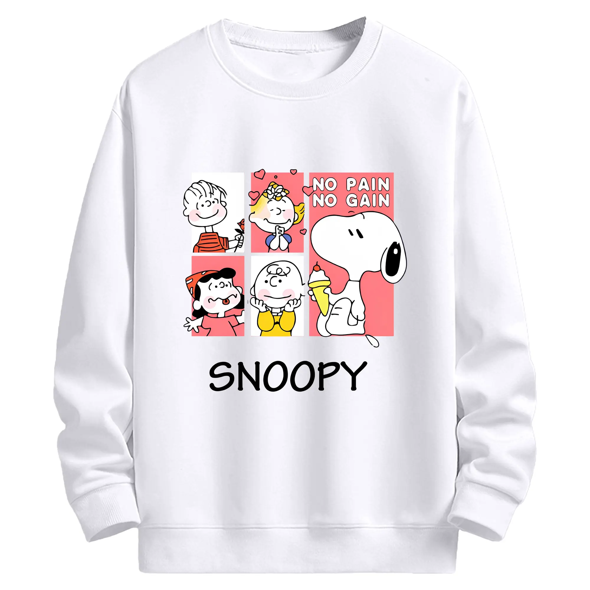 スヌーピー限定 励ましフレーズ入り - 高品質 クルーネック スウェット ・ コットン59％ ポリエステル41％ ・ ユニセックス 長袖 トレーナー ・ カジュアル デイリー スポーツ 散歩用