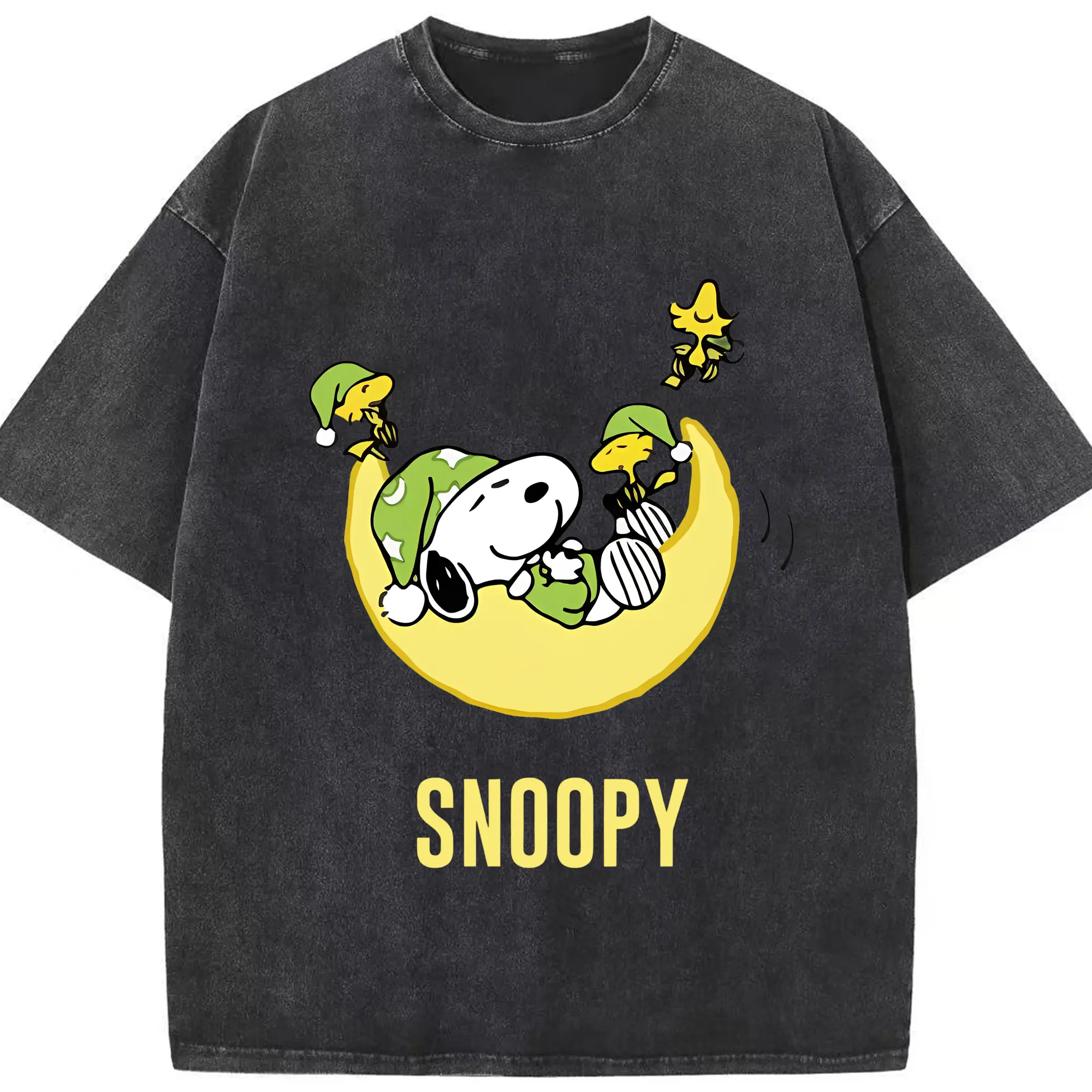 キラキラスヌーピー✨✨おやすみ、スヌーピー - 綿100％ ヴィンテージ風 半袖Tシャツ ・ フロントプリント ・ 柔らか肌触り ・ 通気性 快適 ・ スポーツ カジュアル 外出用