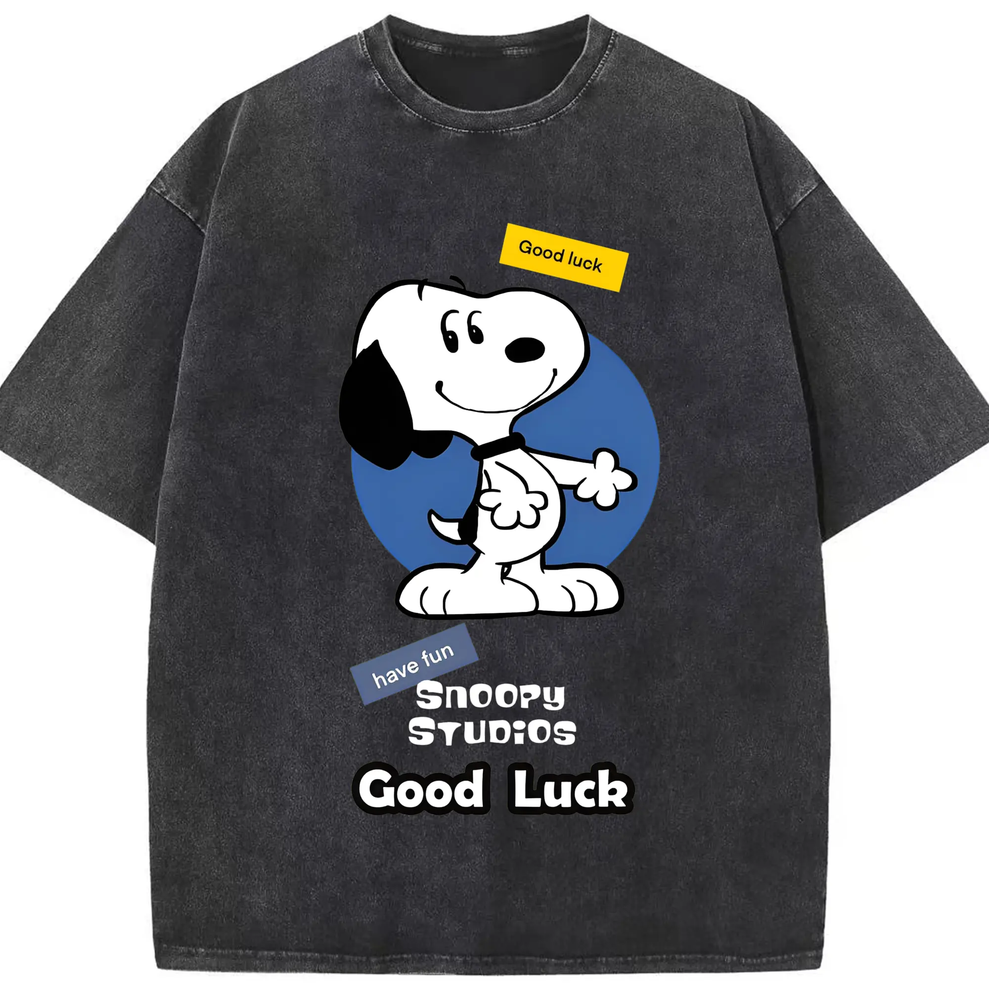 スヌーピー幸運祈願カートゥーン限定 - 綿100％ ヴィンテージ風 半袖Tシャツ ・ フロントプリント ・ 柔らか肌触り ・ 通気性 快適 ・ スポーツ カジュアル 外出用