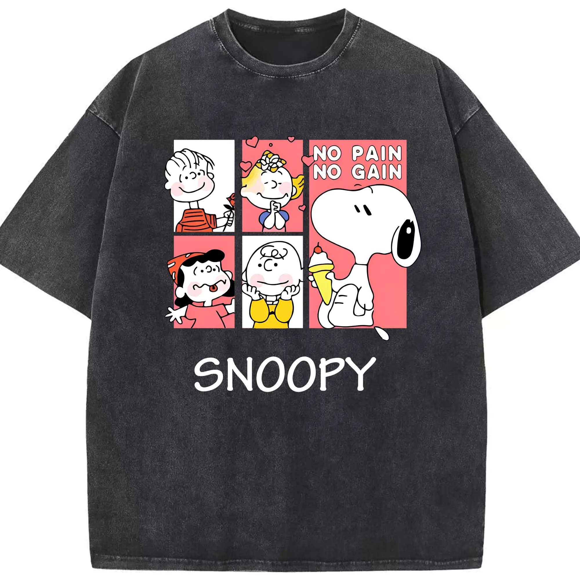 スヌーピー限定 励ましフレーズ入り - 綿100％ ヴィンテージ風 半袖Tシャツ ・ フロントプリント ・ 柔らか肌触り ・ 通気性 快適 ・ スポーツ カジュアル 外出用