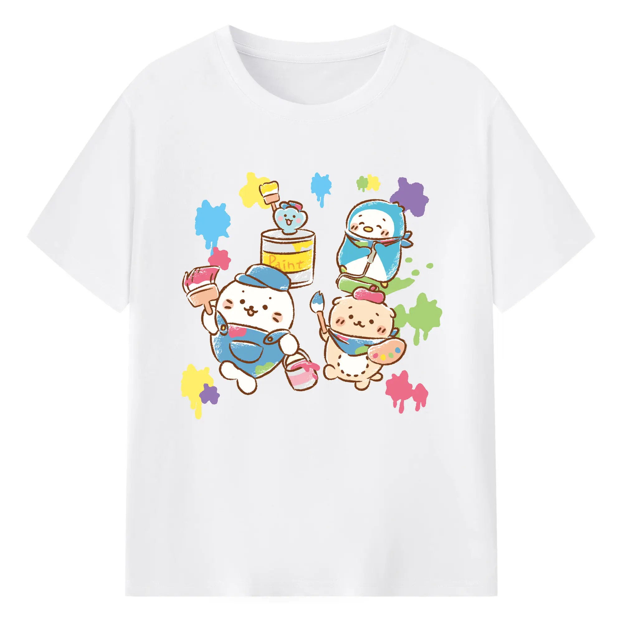しろたん しあわせをさがして - 綿100％ 半袖Tシャツ ・ フロントプリント ・ 快適 通気性 ・ 日常使い 散歩 スポーツ用