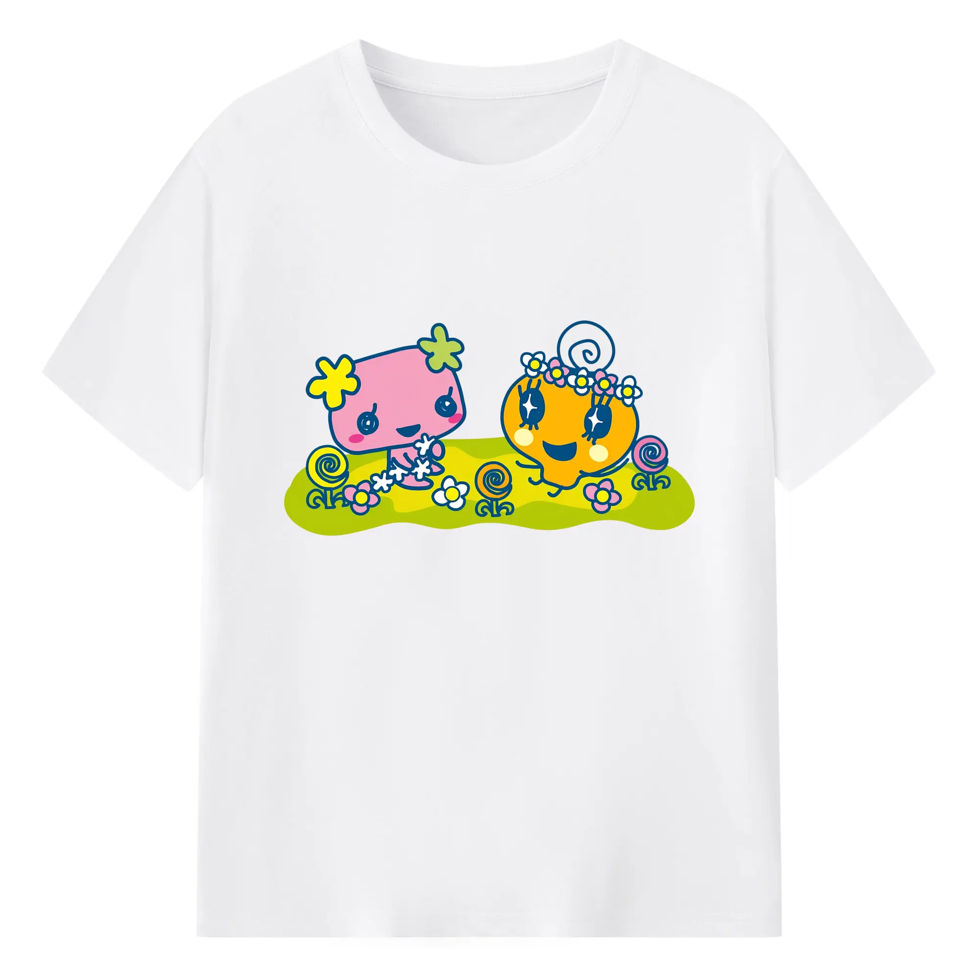 人気キャラ たまごっち カジュアルコーデ - 綿100％ 半袖Tシャツ ・ フロントプリント ・ 快適 通気性 ・ 日常使い 散歩 スポーツ用