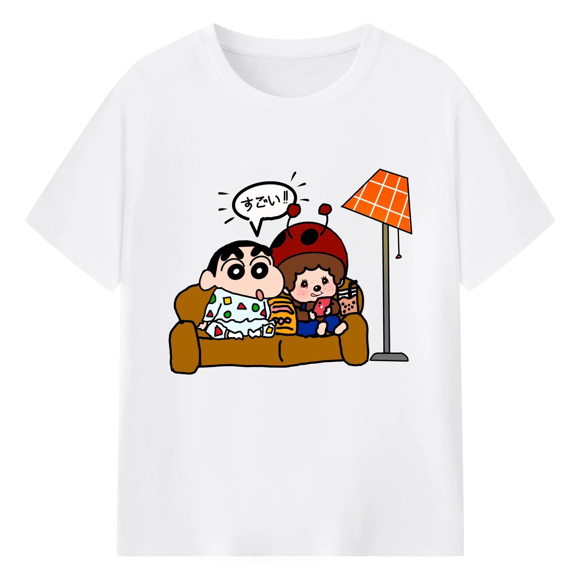 モンチッチ×クレヨンしんちゃんコラボ限定 - 綿100％ 半袖Tシャツ ・ フロントプリント ・ 快適 通気性 ・ 日常使い 散歩 スポーツ用