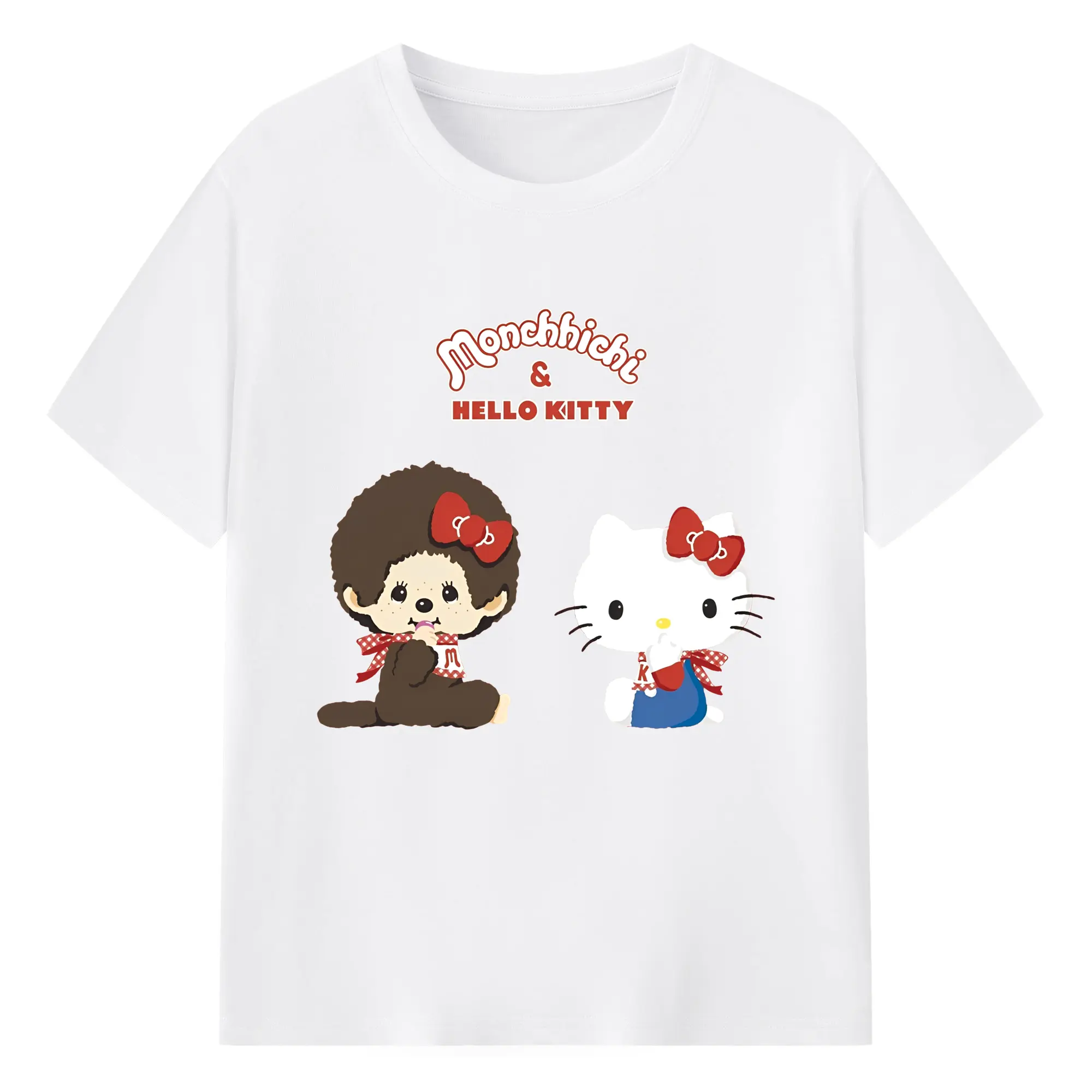 モンチッチ×ハローキティコラボ限定 - 綿100％ 半袖Tシャツ ・ フロントプリント ・ 快適 通気性 ・ 日常使い 散歩 スポーツ用