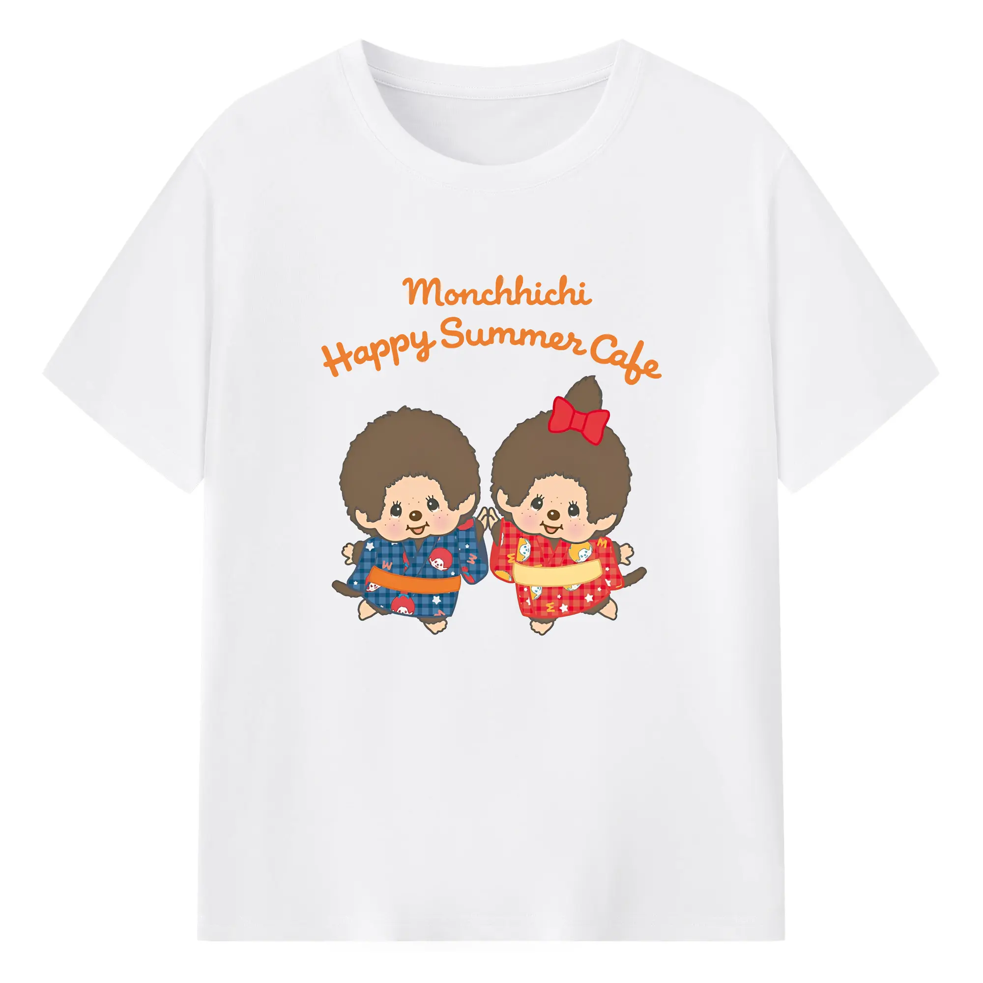 モンチッチ×着物デザイン 日本の伝統×可愛いキャラクター - 綿100％ 半袖Tシャツ ・ フロントプリント ・ 快適 通気性 ・ 日常使い 散歩 スポーツ用