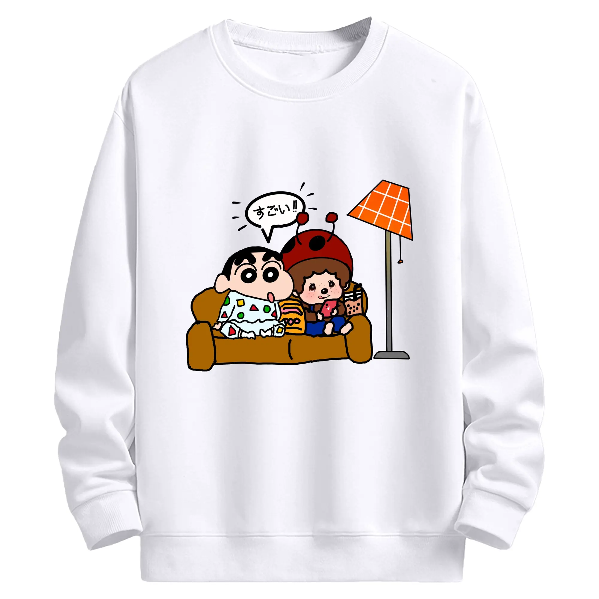 モンチッチ×クレヨンしんちゃんコラボ限定 - 高品質 クルーネック スウェット ・ コットン59％ ポリエステル41％ ・ ユニセックス 長袖 トレーナー ・ カジュアル デイリー スポーツ 散歩用