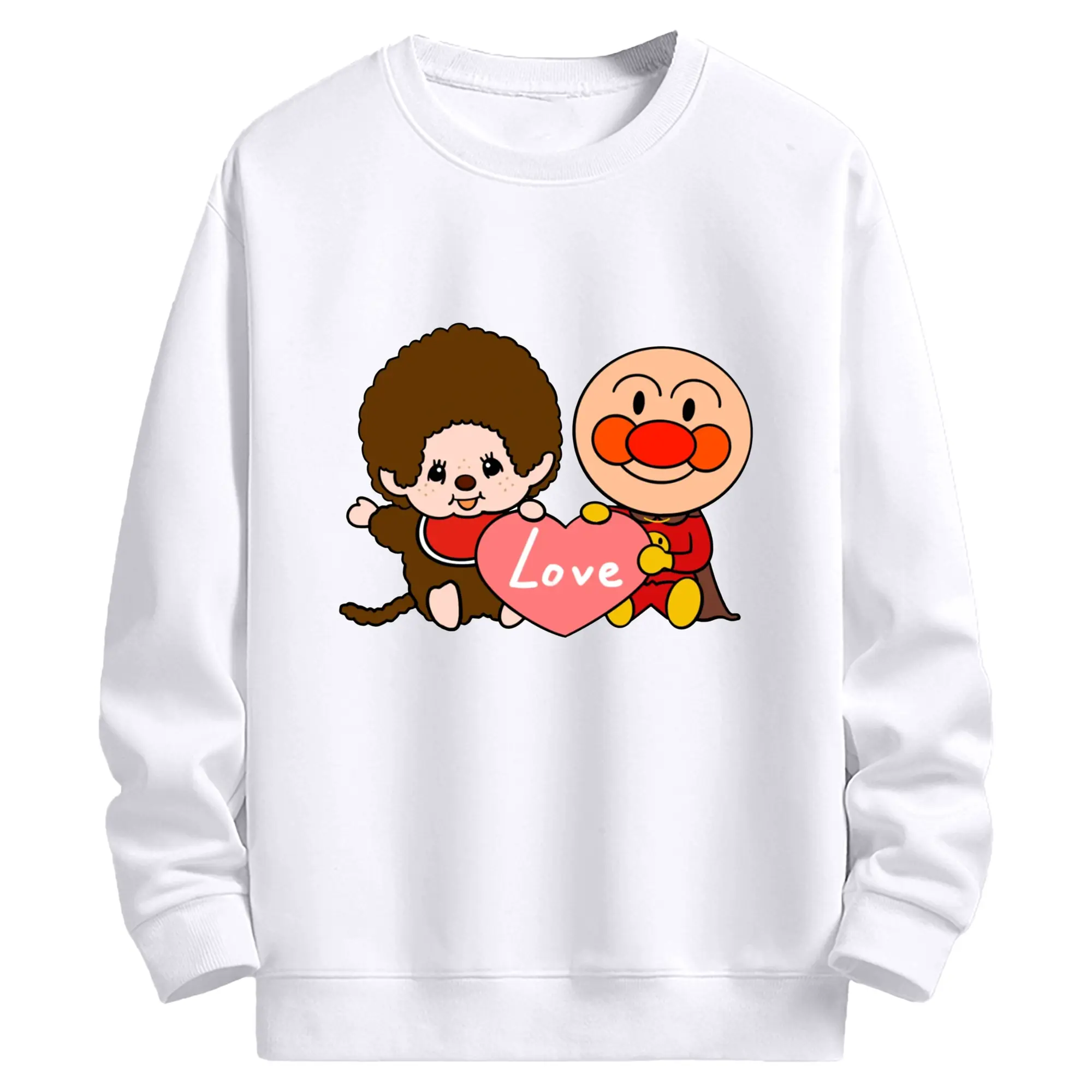 モンチッチ×アンパンマンコラボ限定 - 高品質 クルーネック スウェット ・ コットン59％ ポリエステル41％ ・ ユニセックス 長袖 トレーナー ・ カジュアル デイリー スポーツ 散歩用