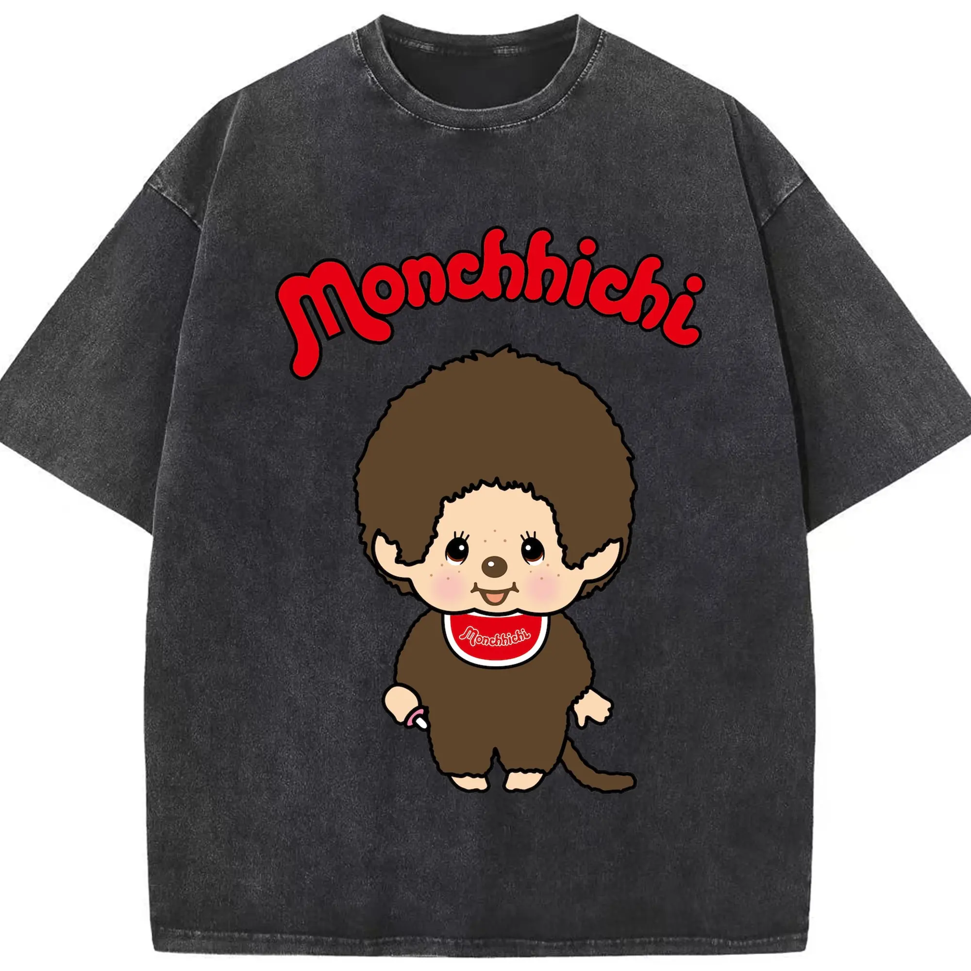 おしゃれ モンチッチ ミニマルスタイル - 綿100％ ヴィンテージ風 半袖Tシャツ ・ フロントプリント ・ 柔らか肌触り ・ 通気性 快適 ・ スポーツ カジュアル 外出用