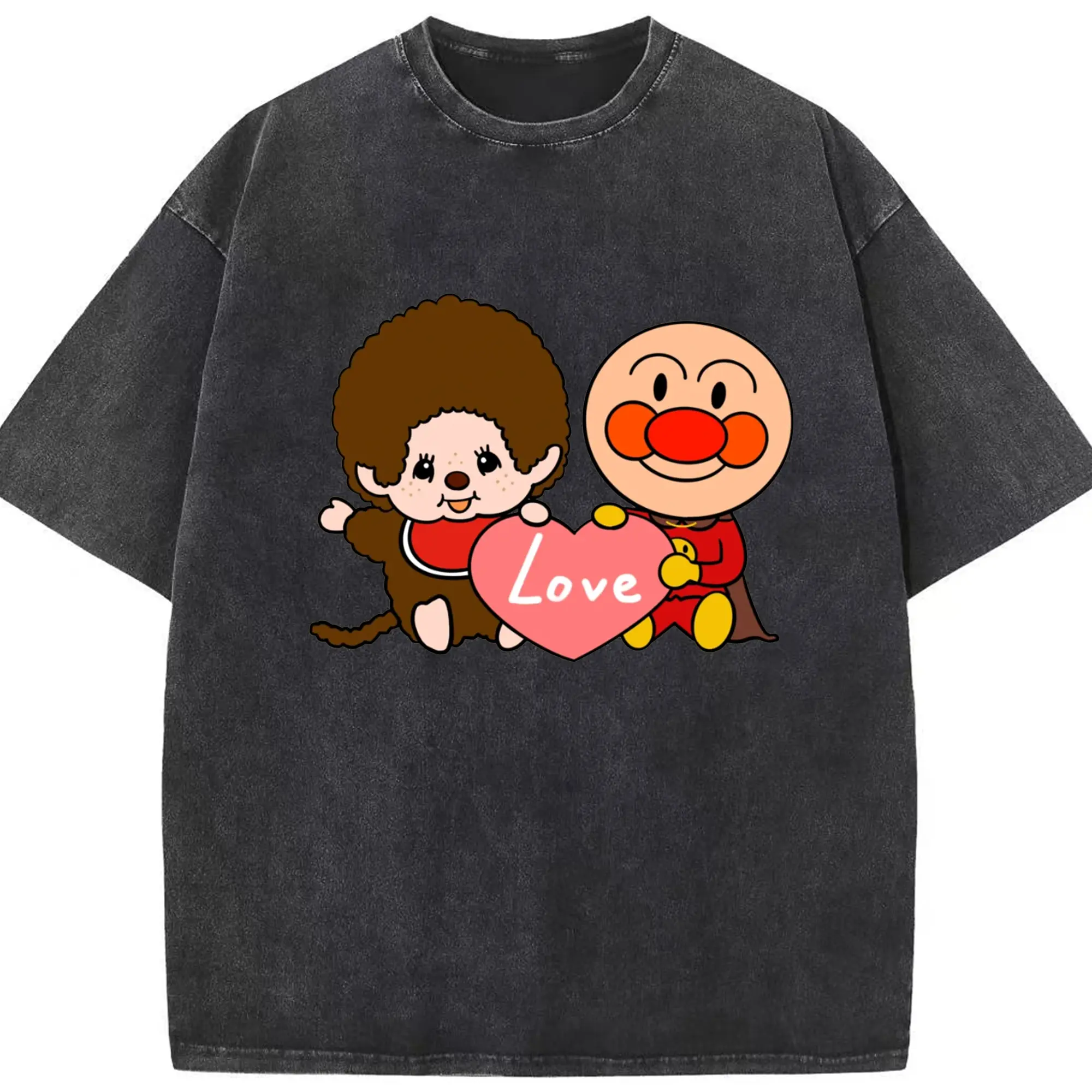モンチッチ×アンパンマンコラボ限定 - 綿100％ ヴィンテージ風 半袖Tシャツ ・ フロントプリント ・ 柔らか肌触り ・ 通気性 快適 ・ スポーツ カジュアル 外出用