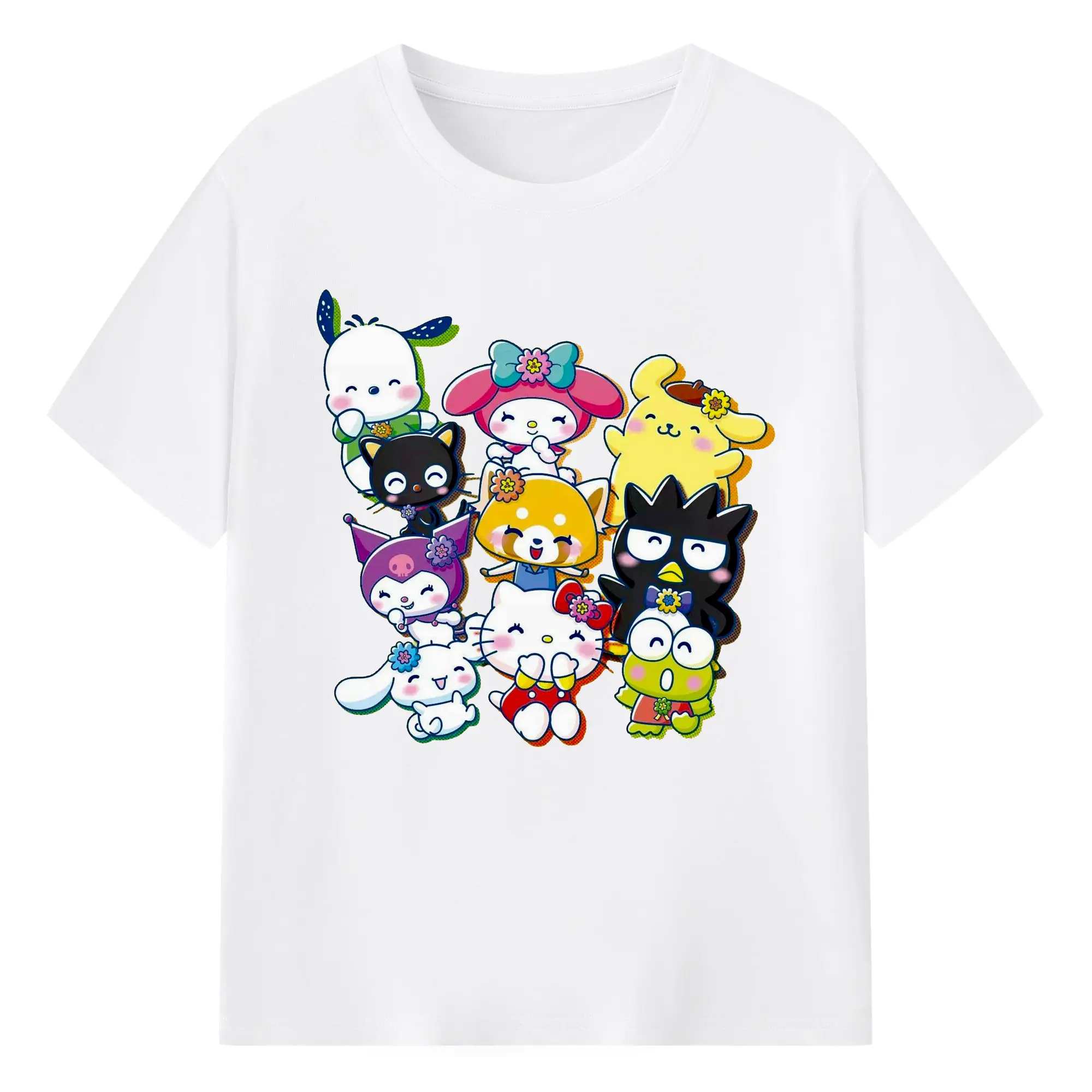 【人気急上昇】サンリオ 新作キャラクター - 綿100％ 半袖Tシャツ ・ フロントプリント ・ 快適 通気性 ・ 日常使い 散歩 スポーツ用