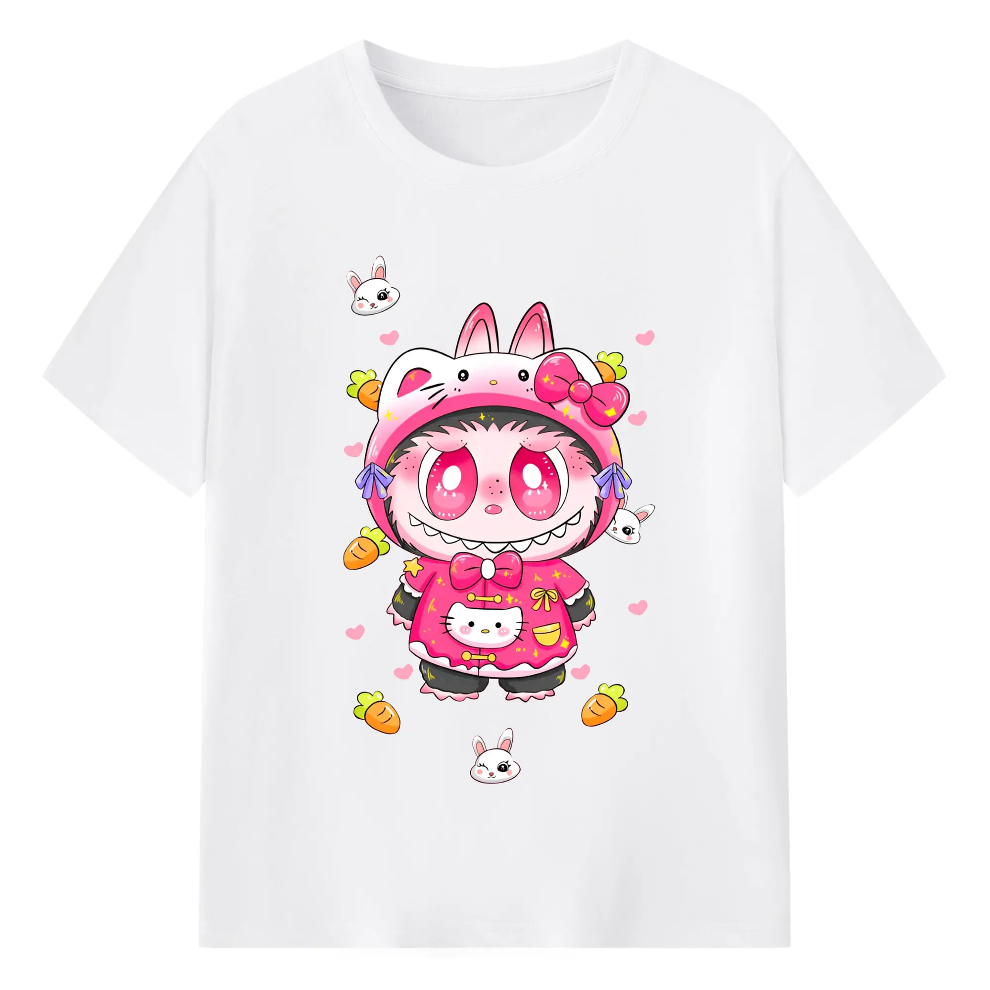 サンリオハローキティ& ラブブ 限定 - 綿100％ 半袖Tシャツ ・ フロントプリント ・ 快適 通気性 ・ 日常使い 散歩 スポーツ用