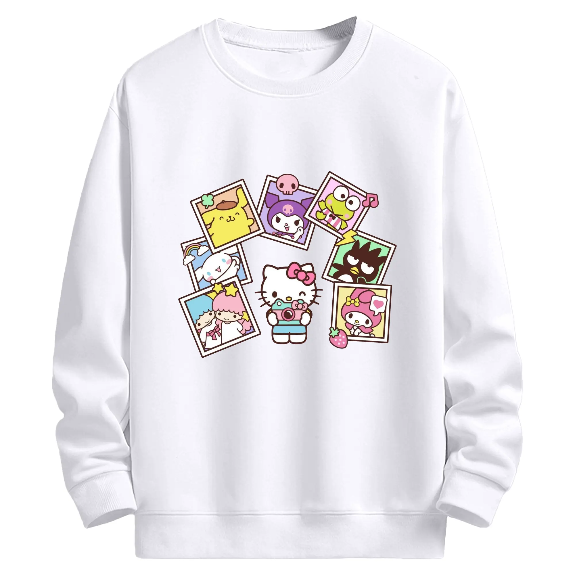 サンリオ キャラクターズ キュート - 高品質 クルーネック スウェット ・ コットン59％ ポリエステル41％ ・ ユニセックス 長袖 トレーナー ・ カジュアル デイリー スポーツ 散歩用