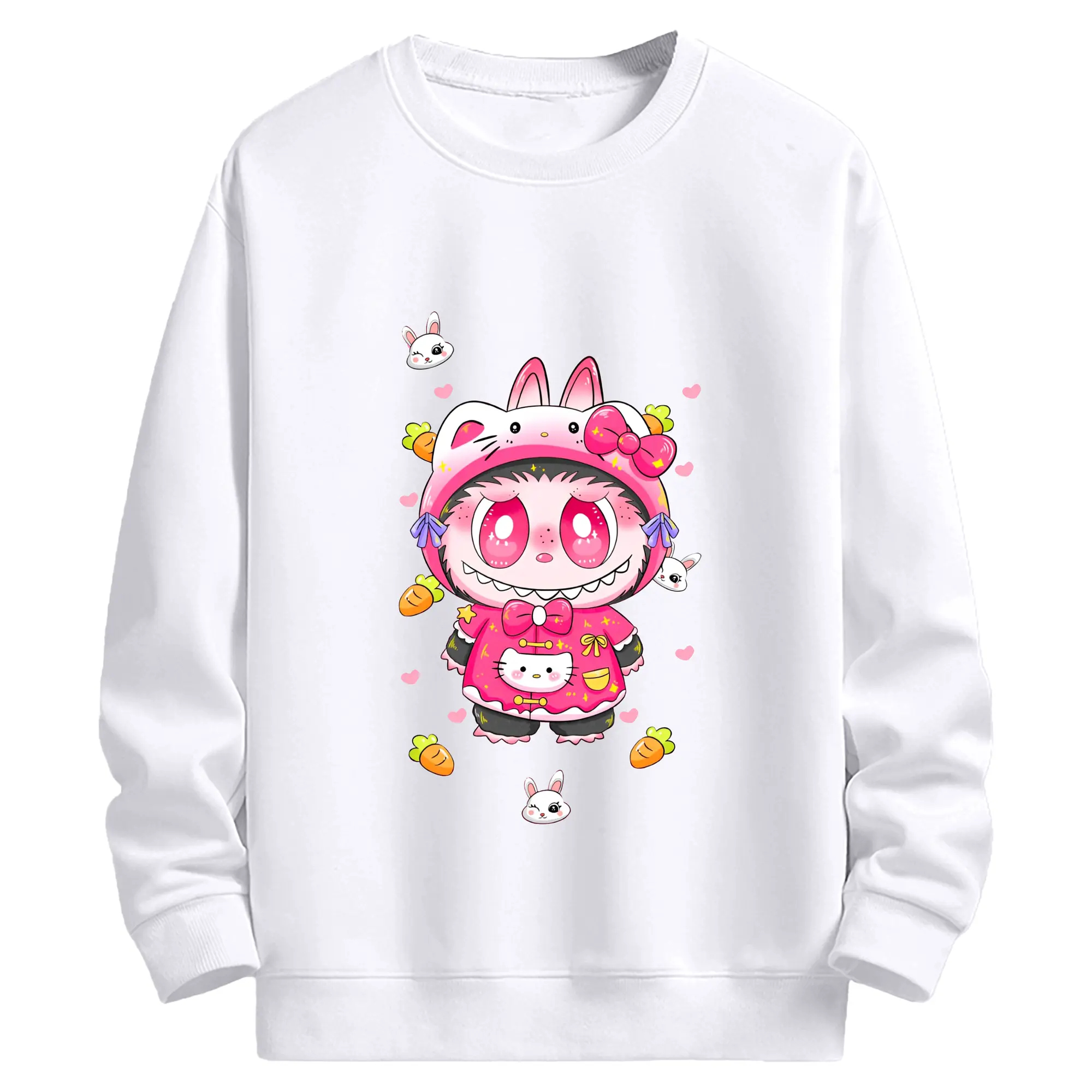 サンリオハローキティ& ラブブ 限定 - 高品質 クルーネック スウェット ・ コットン59％ ポリエステル41％ ・ ユニセックス 長袖 トレーナー ・ カジュアル デイリー スポーツ 散歩用