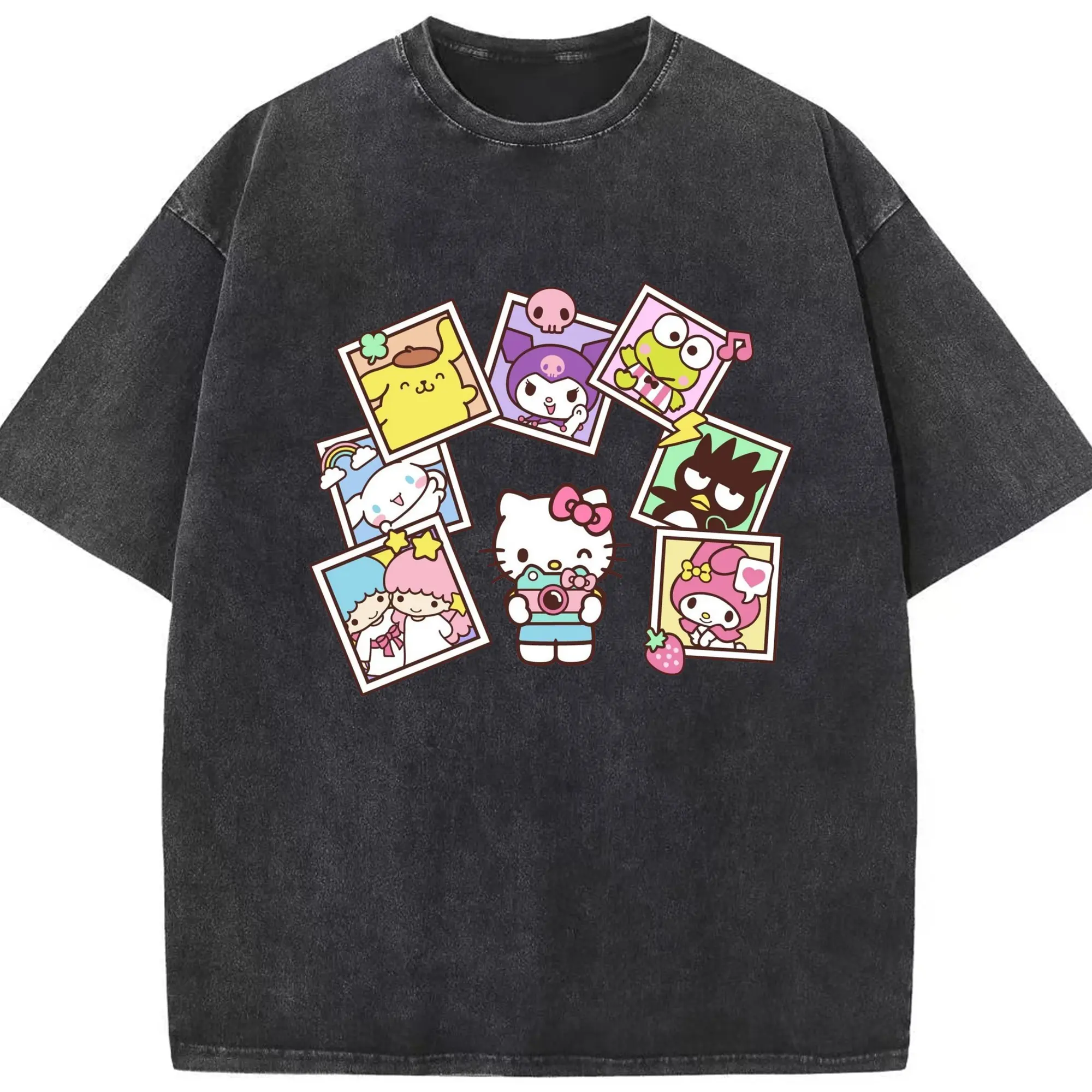 サンリオ キャラクターズ キュート - 綿100％ ヴィンテージ風 半袖Tシャツ ・ フロントプリント ・ 柔らか肌触り ・ 通気性 快適 ・ スポーツ カジュアル 外出用