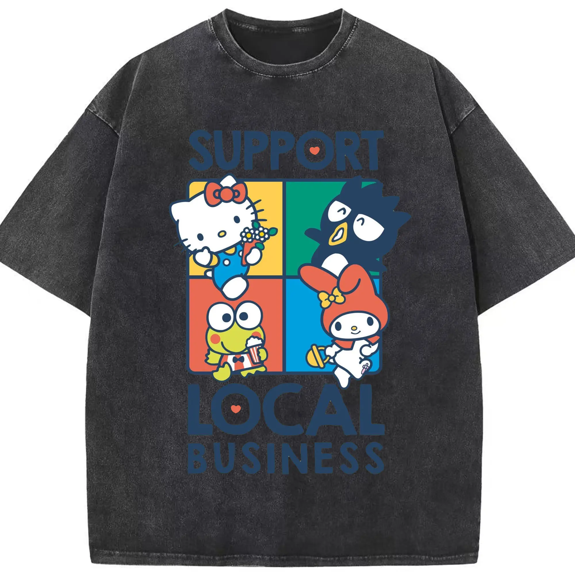 サンリオ みんな大好き キャラクター - 綿100％ ヴィンテージ風 半袖Tシャツ ・ フロントプリント ・ 柔らか肌触り ・ 通気性 快適 ・ スポーツ カジュアル 外出用