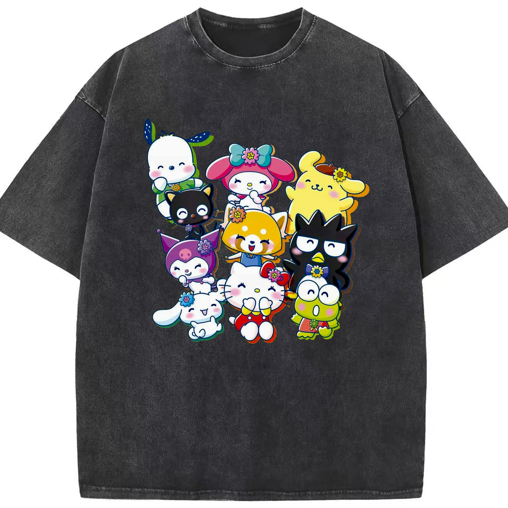 【人気急上昇】サンリオ 新作キャラクター - 綿100％ ヴィンテージ風 半袖Tシャツ ・ フロントプリント ・ 柔らか肌触り ・ 通気性 快適 ・ スポーツ カジュアル 外出用