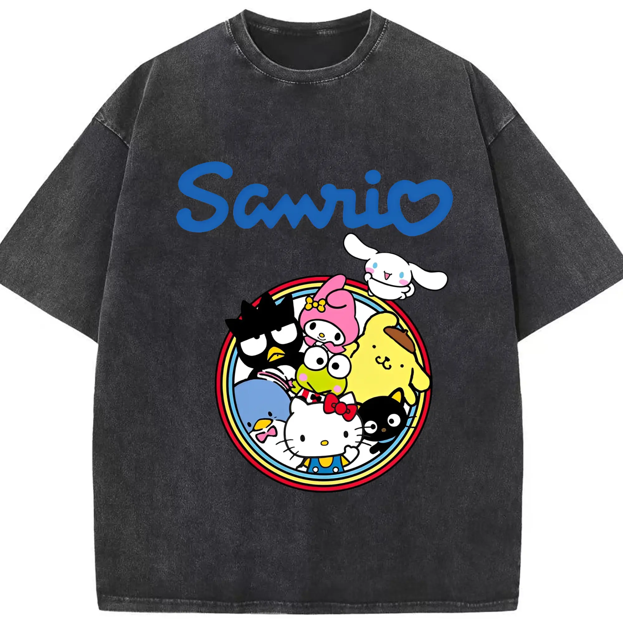 ハローキティ・マイメロディ・シナモロール コレクション - 綿100％ ヴィンテージ風 半袖Tシャツ ・ フロントプリント ・ 柔らか肌触り ・ 通気性 快適 ・ スポーツ カジュアル 外出用