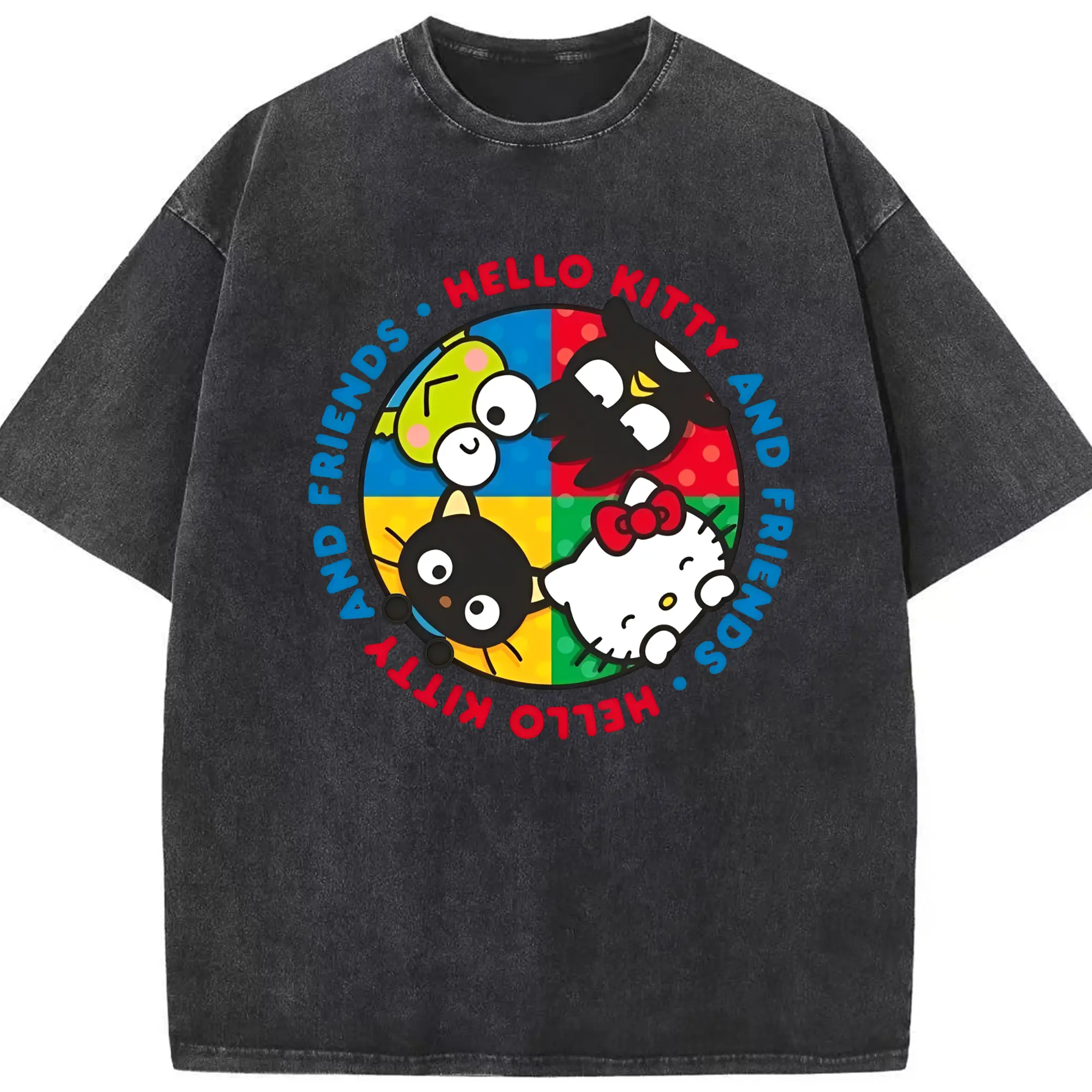 【ファン必見】サンリオ 限定デザイン - 綿100％ ヴィンテージ風 半袖Tシャツ ・ フロントプリント ・ 柔らか肌触り ・ 通気性 快適 ・ スポーツ カジュアル 外出用