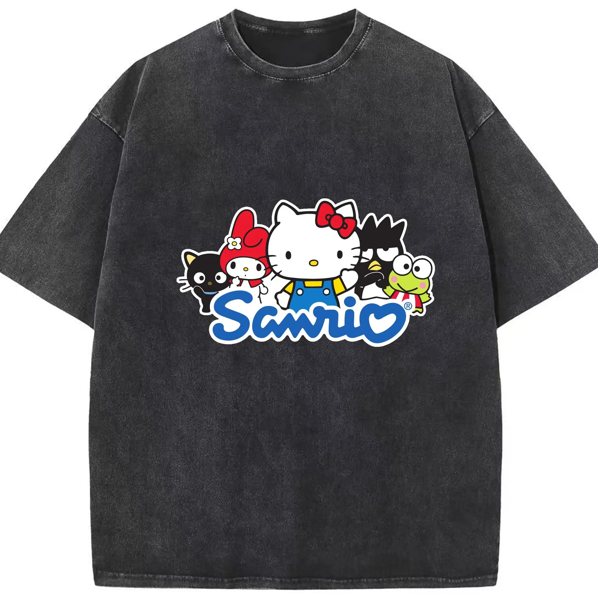 サンリオ シンプルロゴデザイン - 綿100％ ヴィンテージ風 半袖Tシャツ ・ フロントプリント ・ 柔らか肌触り ・ 通気性 快適 ・ スポーツ カジュアル 外出用