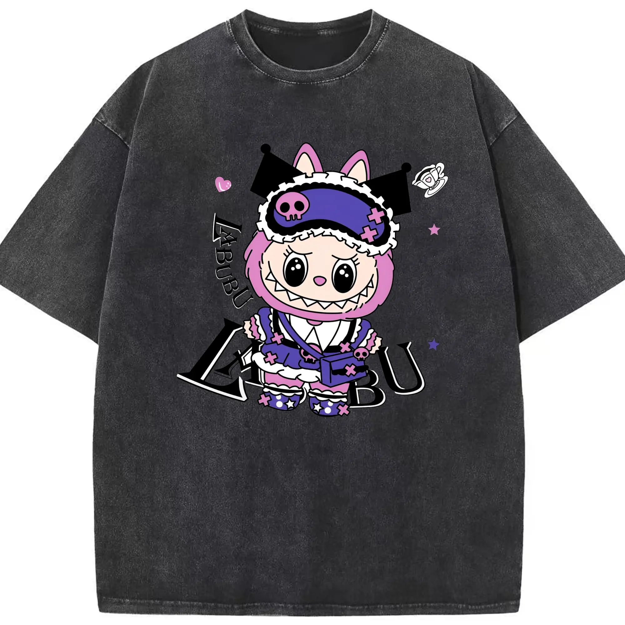 2025クロミ × ラブブ 限定 - 綿100％ ヴィンテージ風 半袖Tシャツ ・ フロントプリント ・ 柔らか肌触り ・ 通気性 快適 ・ スポーツ カジュアル 外出用