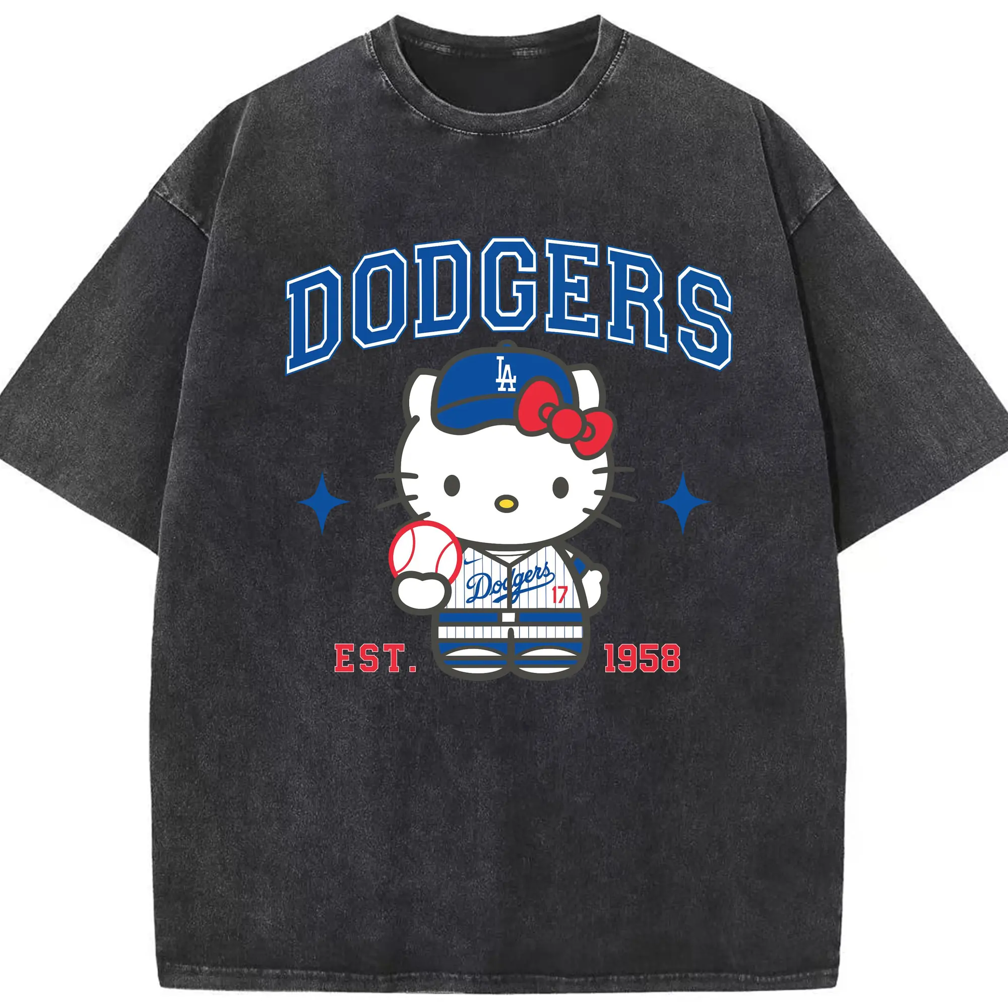 大谷翔平 × ハローキティ ドリームコラボ - 綿100％ ヴィンテージ風 半袖Tシャツ ・ フロントプリント ・ 柔らか肌触り ・ 通気性 快適 ・ スポーツ カジュアル 外出用