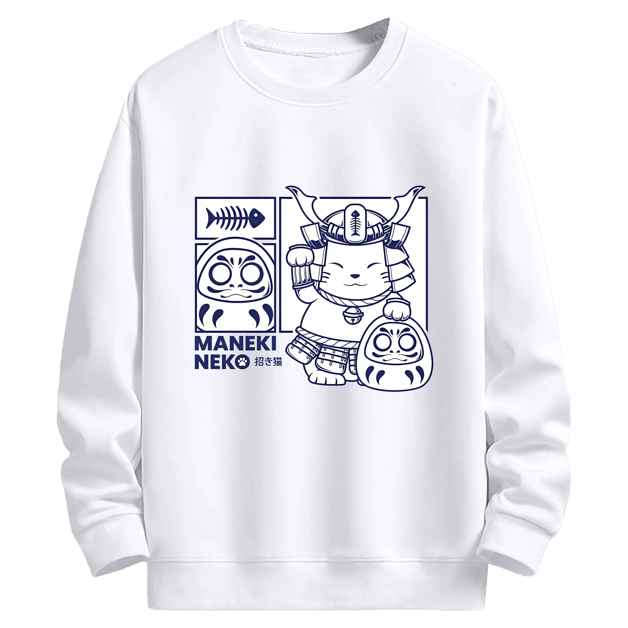 限定 武士ネコ×だるま 開運キャラクター - 高品質 クルーネック スウェット ・ コットン59％ ポリエステル41％ ・ ユニセックス 長袖 トレーナー ・ カジュアル デイリー スポーツ 散歩用