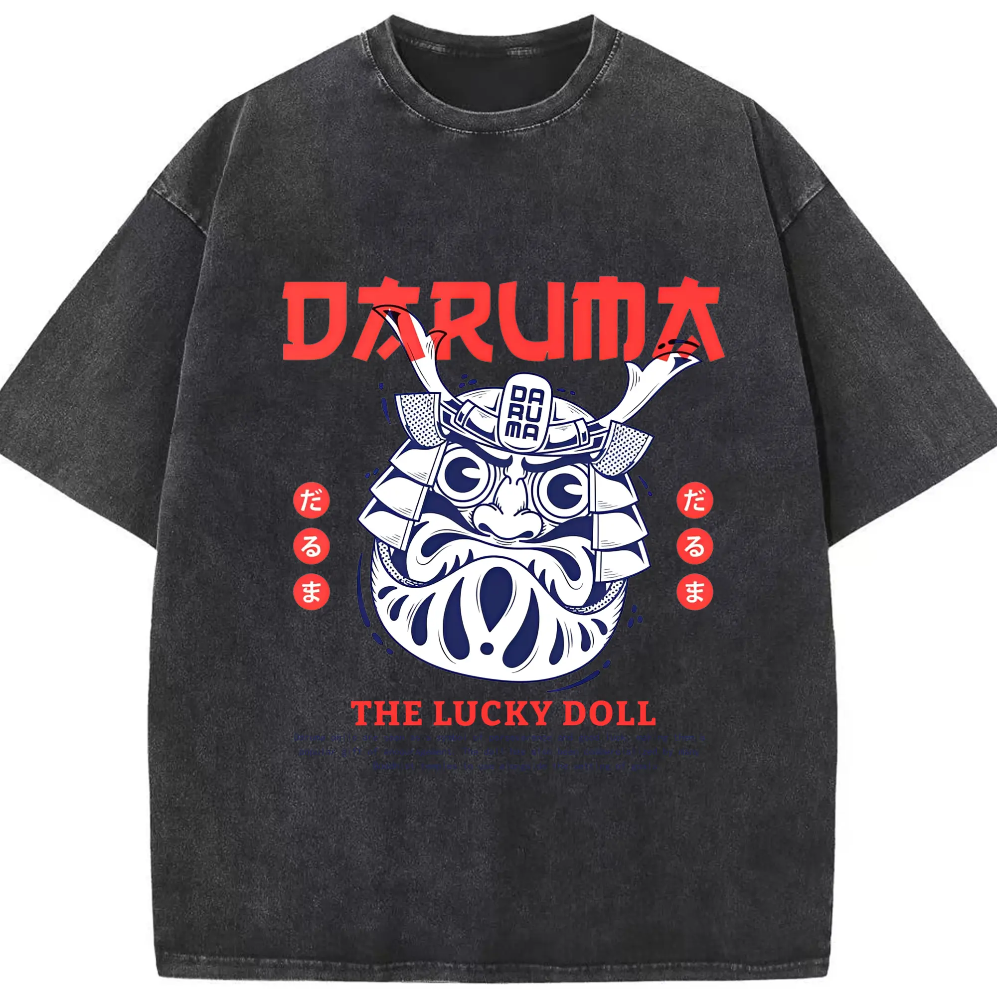 達磨×武士魂 勝負運アップ - 綿100％ ヴィンテージ風 半袖Tシャツ ・ フロントプリント ・ 柔らか肌触り ・ 通気性 快適 ・ スポーツ カジュアル 外出用